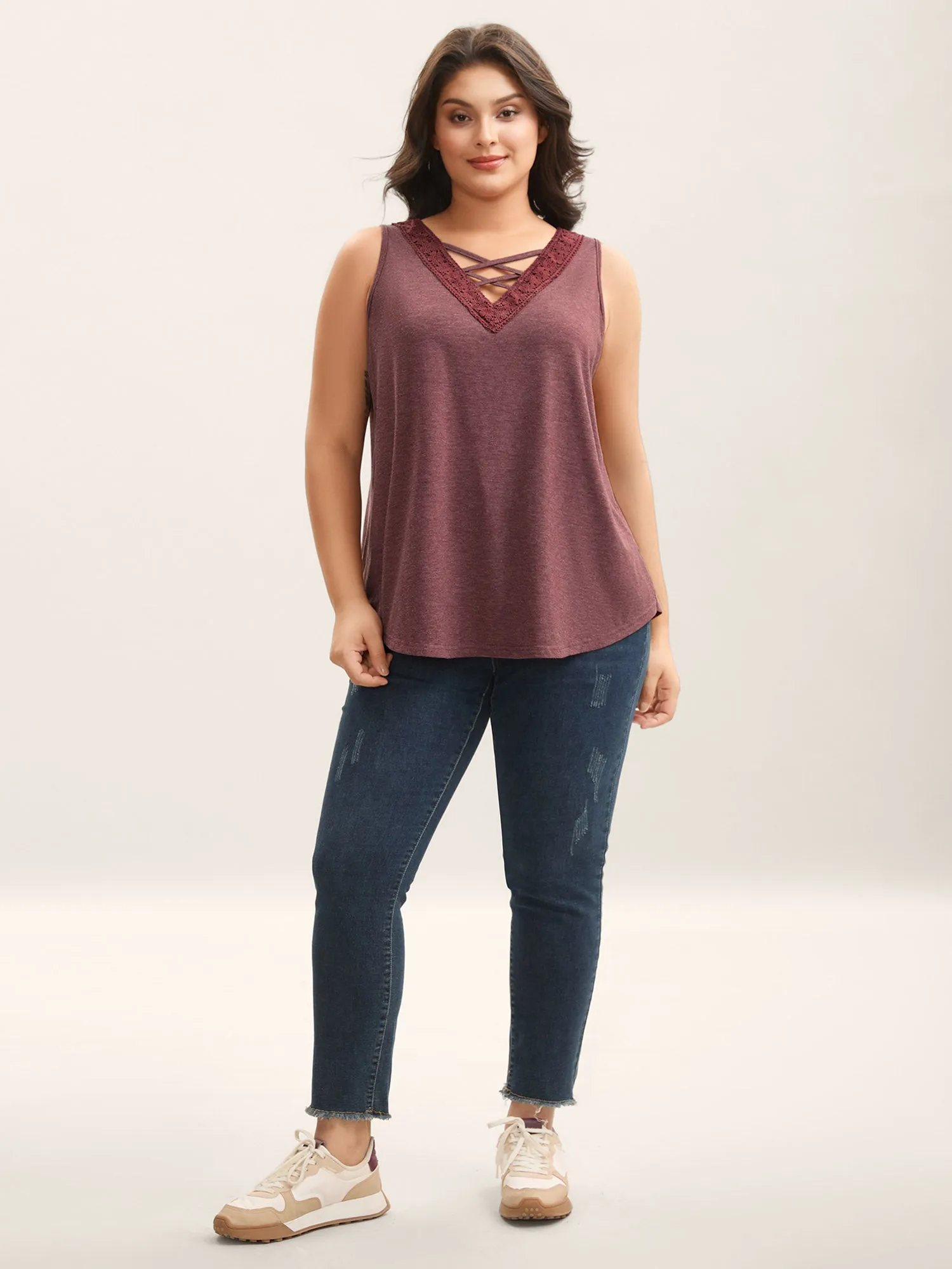 Neck Tie-Up Lace Spliced Tank Top sold by Bloomchic product image thumbnail 3