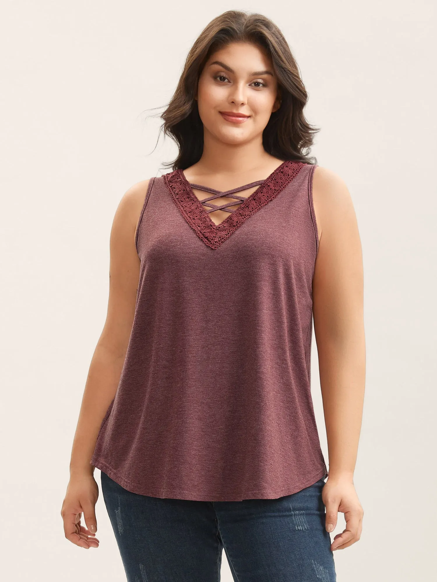 Neck Tie-Up Lace Spliced Tank Top sold by Bloomchic product image thumbnail 2