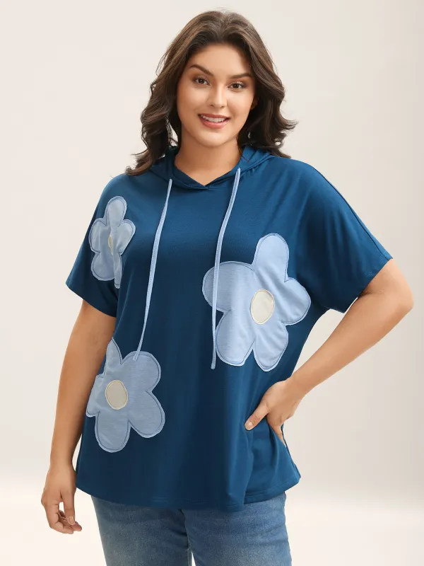 Floral Embroidered Patchwork Hooded T-Shirt sold by Bloomchic
