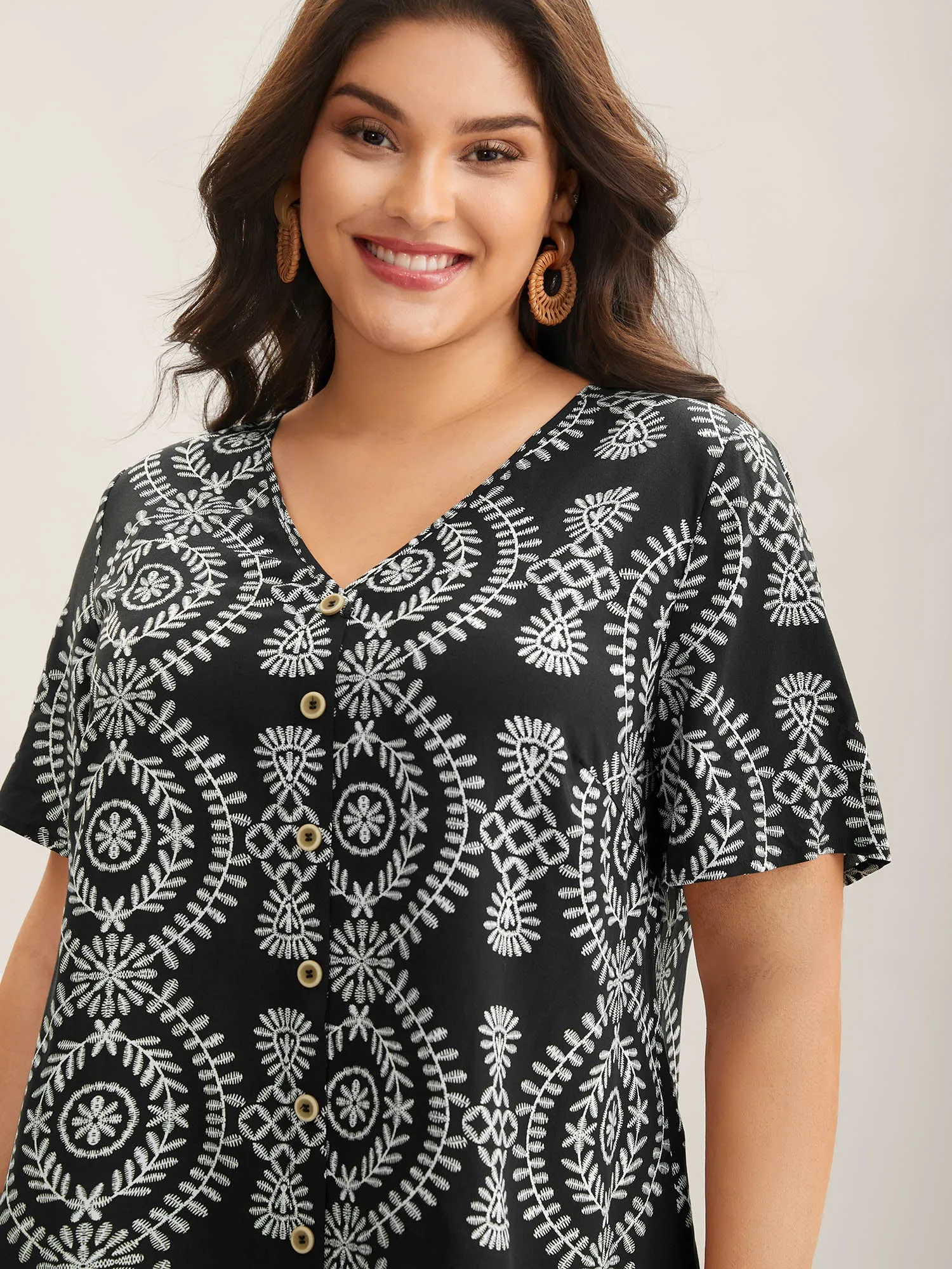 Boho Print Button Placket Blouse sold by Bloomchic product image thumbnail 2