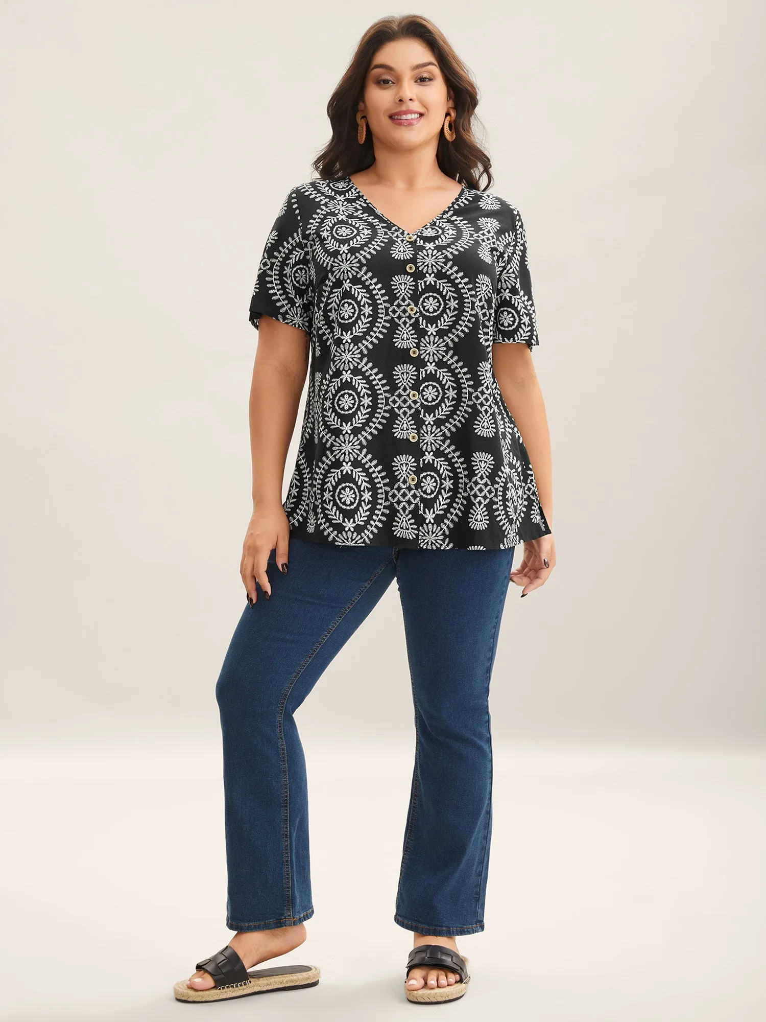 Boho Print Button Placket Blouse sold by Bloomchic product image thumbnail 3