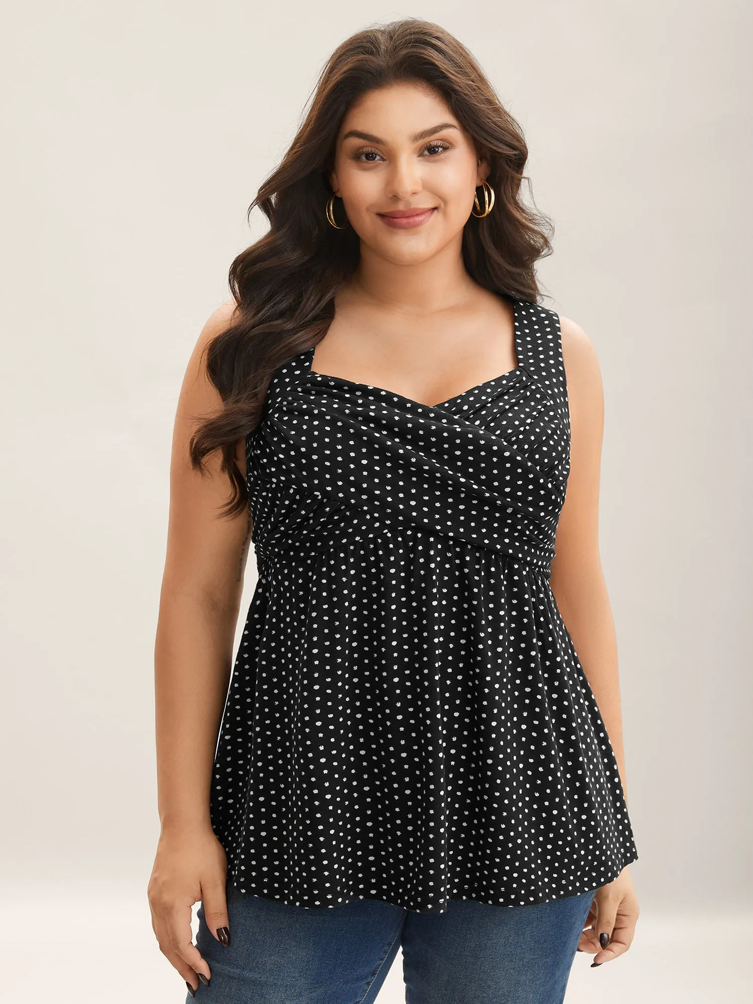 Stretchy Polka Dots Shirred Tank Top sold by Bloomchic