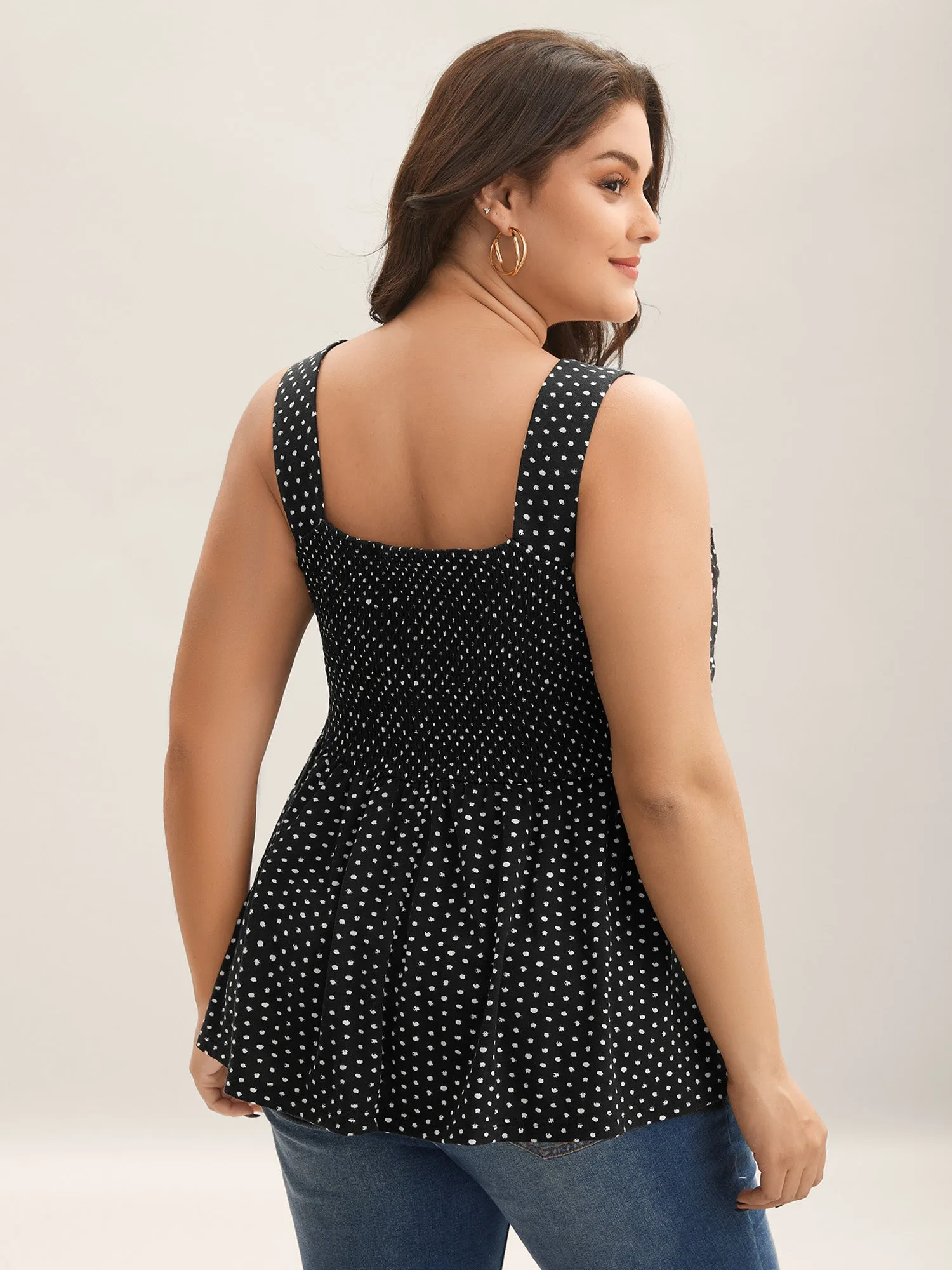 Stretchy Polka Dots Shirred Tank Top sold by Bloomchic product image thumbnail 3