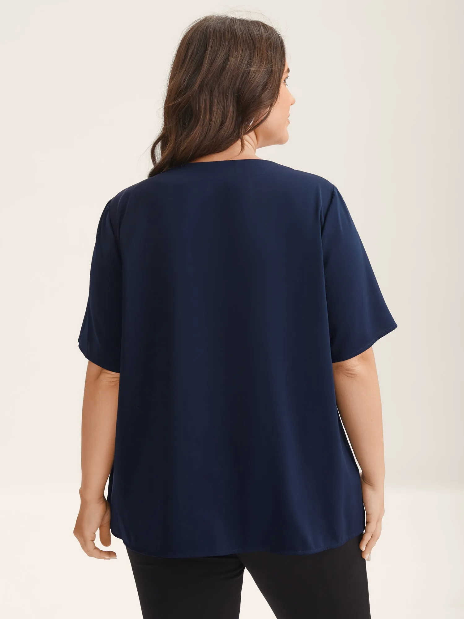 Ribbon Neck Metallic Detail Solid Blouse sold by Bloomchic product image thumbnail 4