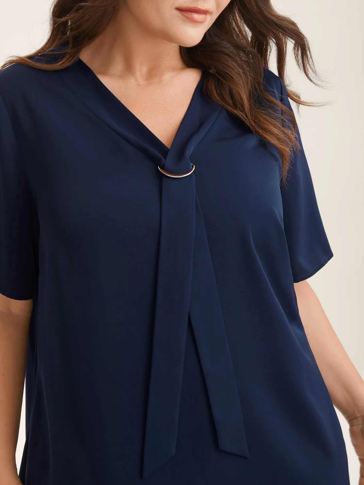 Ribbon Neck Metallic Detail Solid Blouse sold by Bloomchic product image thumbnail 2