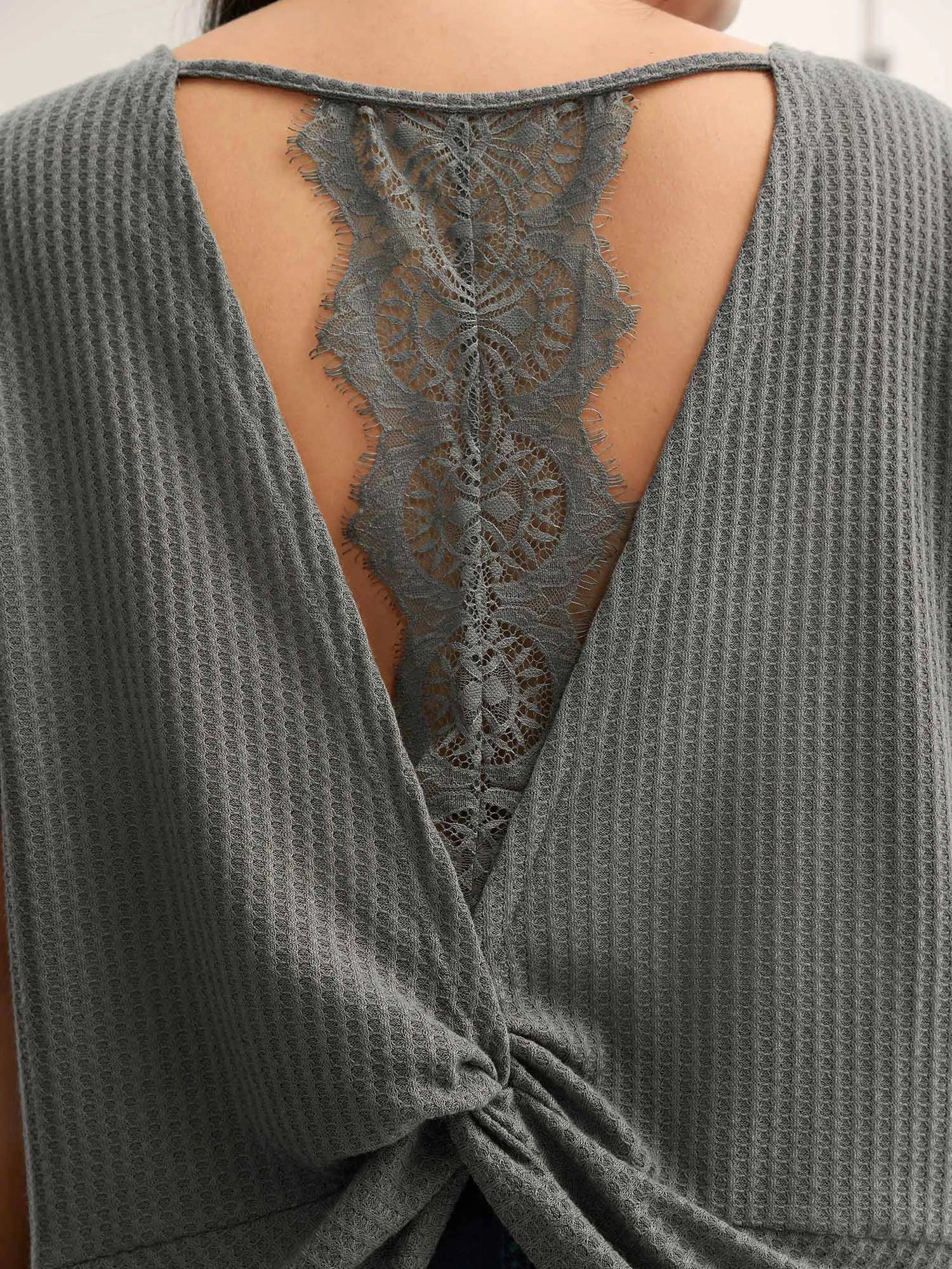 Backless Lace Crossover Solid T-Shirt sold by Bloomchic product image thumbnail 2