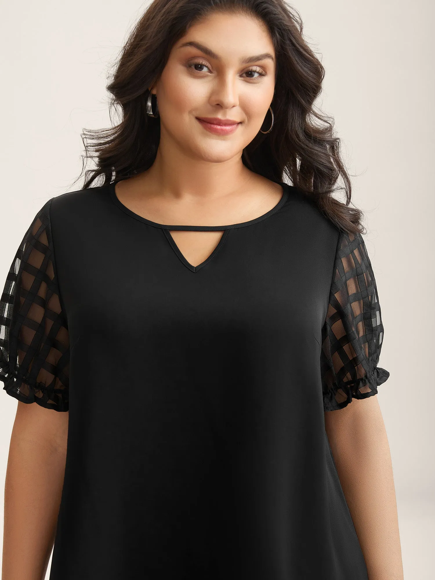 Sheer Grid Neck Keyhole Blouse sold by Bloomchic product image thumbnail 2