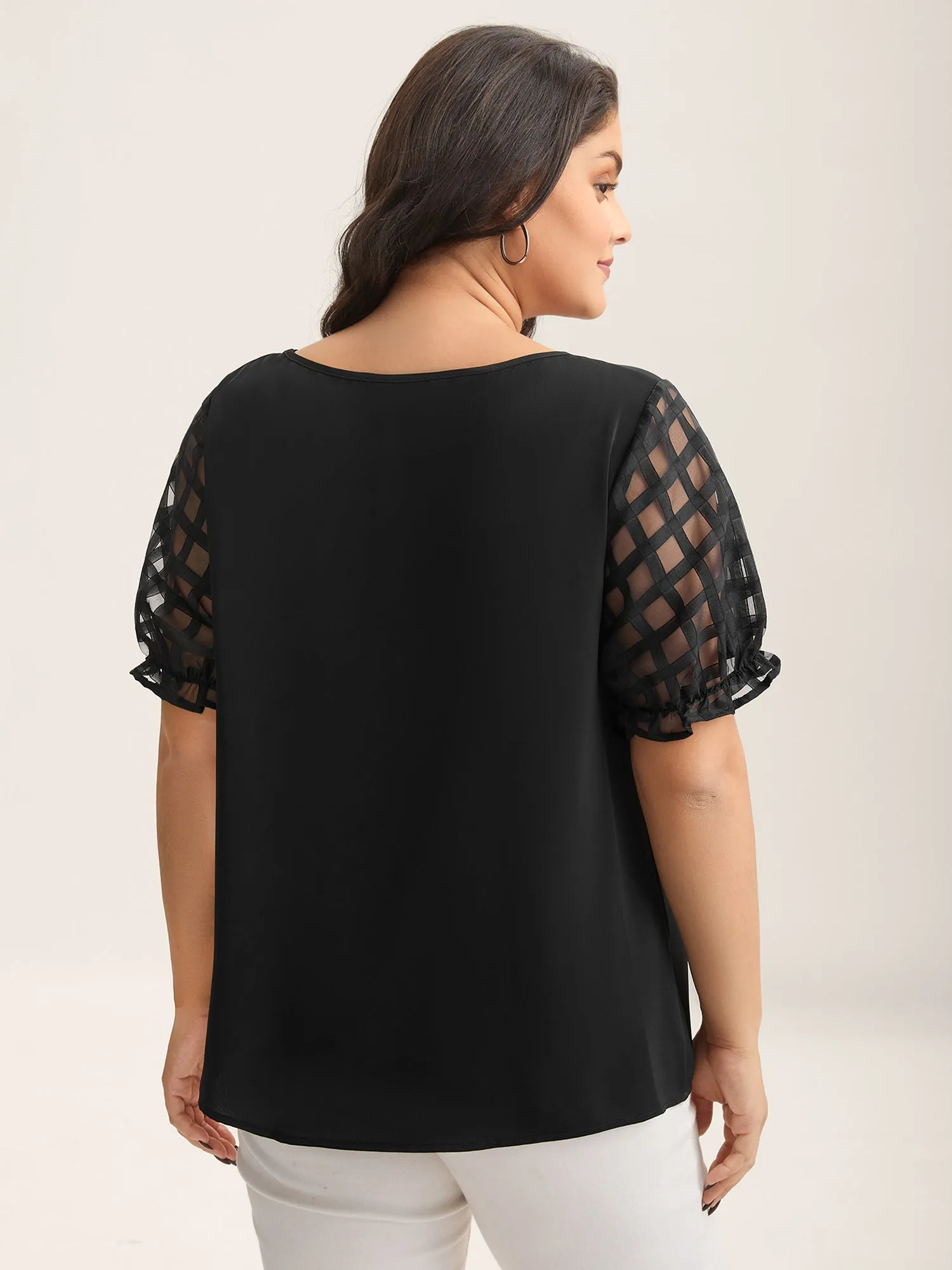 Sheer Grid Neck Keyhole Blouse sold by Bloomchic product image thumbnail 3