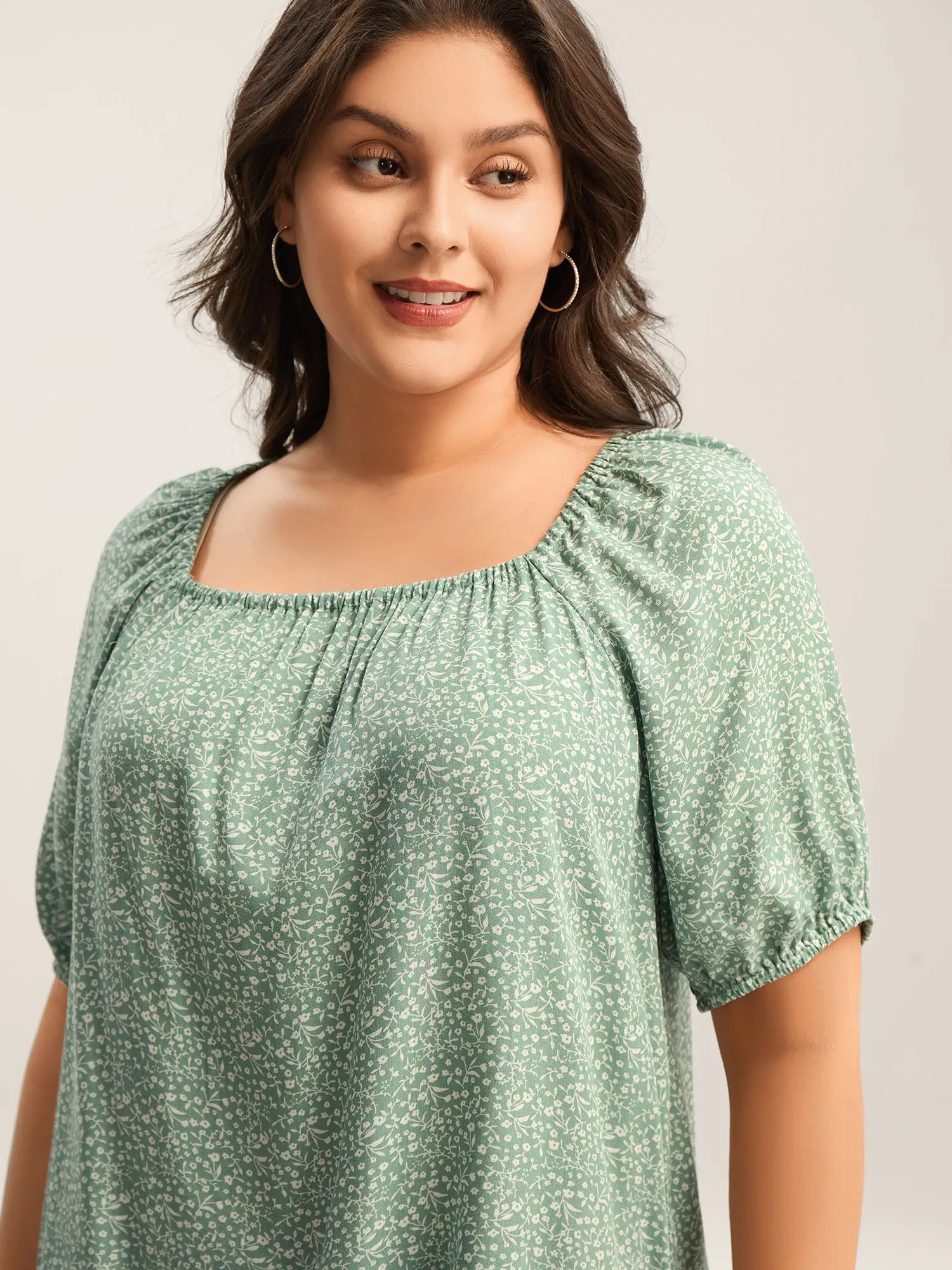 Floral Print Square Neck Relaxed Blouse sold by Bloomchic
