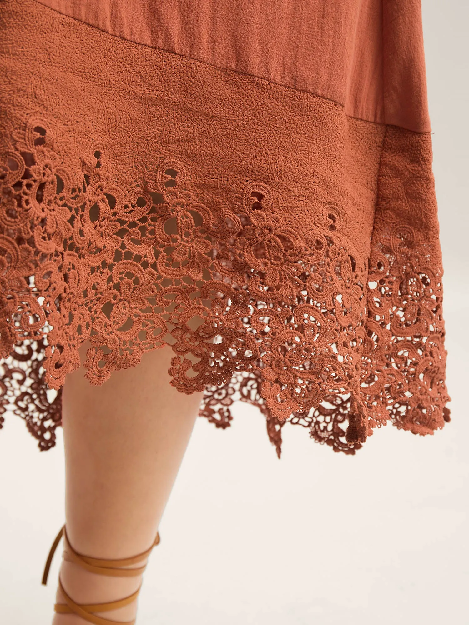 Cotton Lace Trim High Low Hem Midi Dress sold by Bloomchic product image thumbnail 2