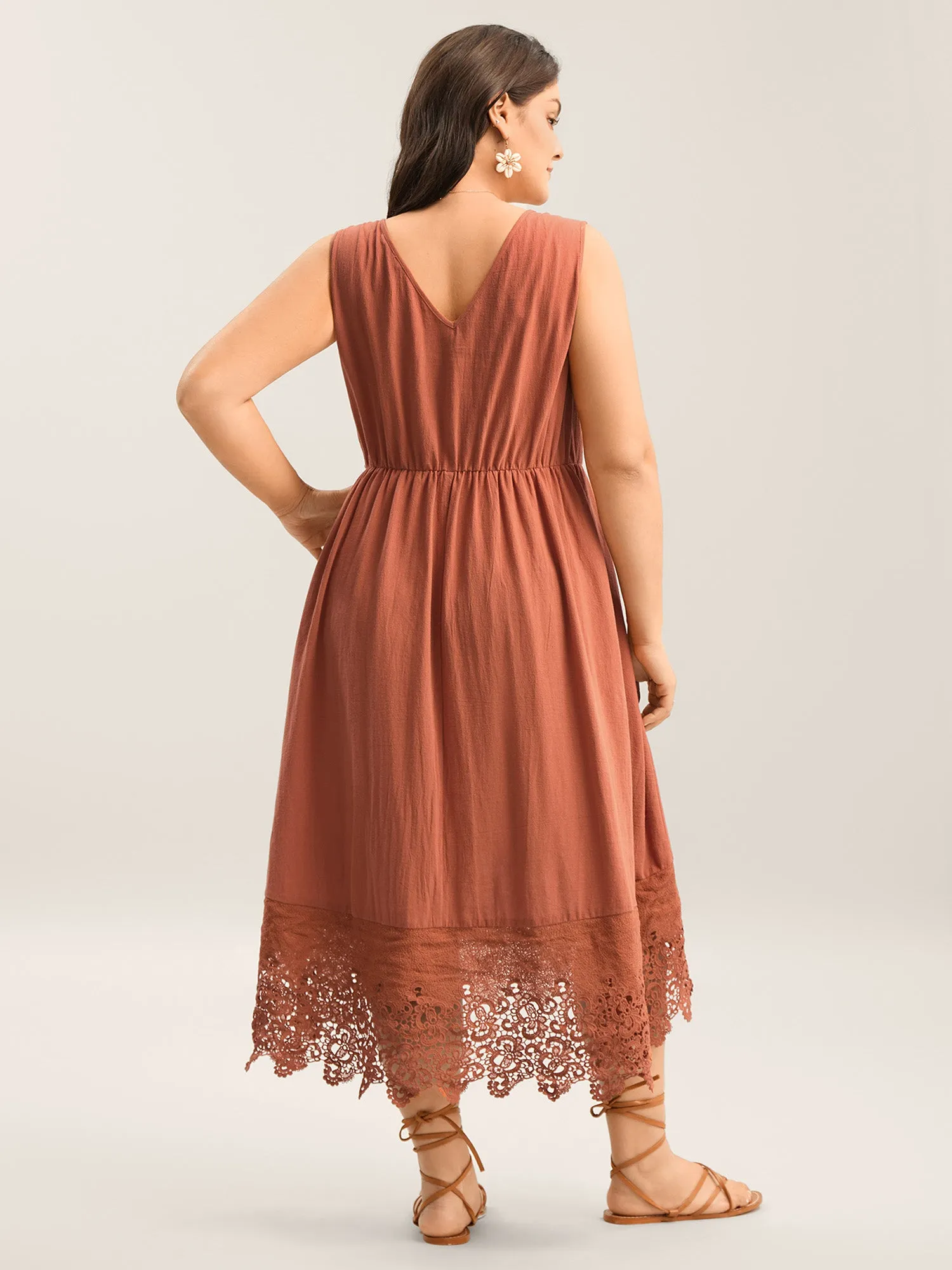 Cotton Lace Trim High Low Hem Midi Dress sold by Bloomchic product image thumbnail 4