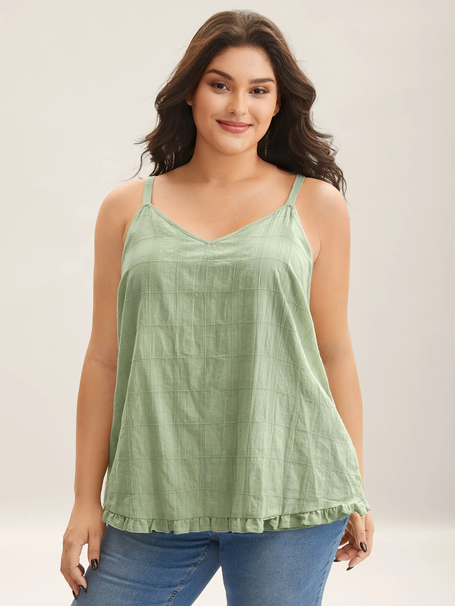 Cotton Textured Ruffled Hem Tank Top sold by Bloomchic