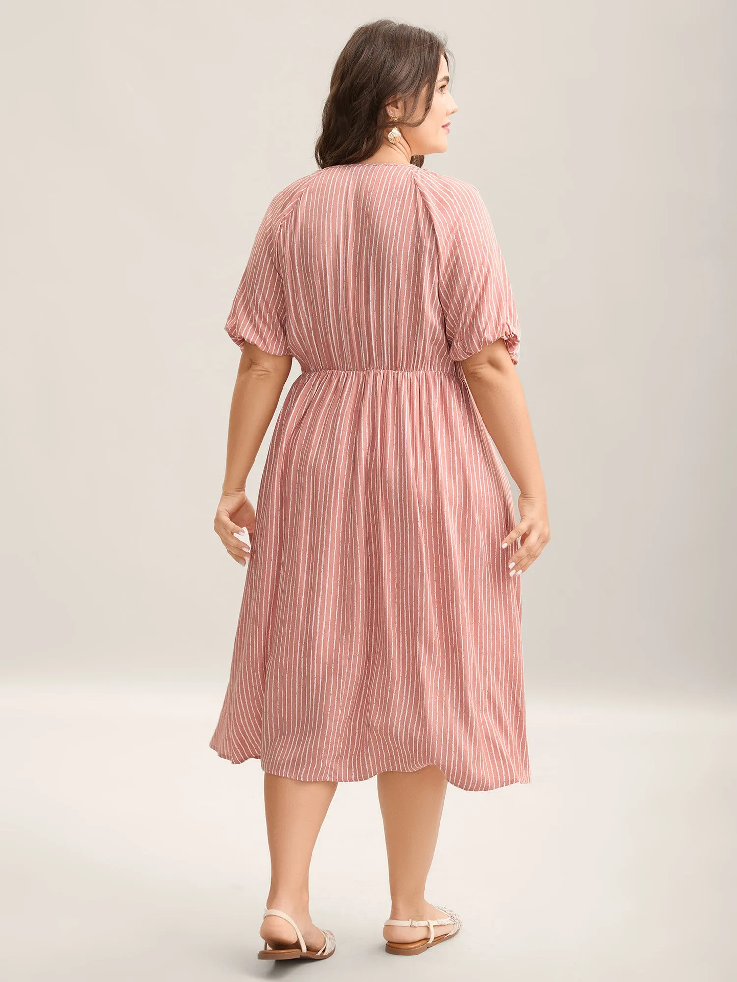 Rayon Stripe Print Puff Sleeve A-Line Dress sold by Bloomchic product image thumbnail 4
