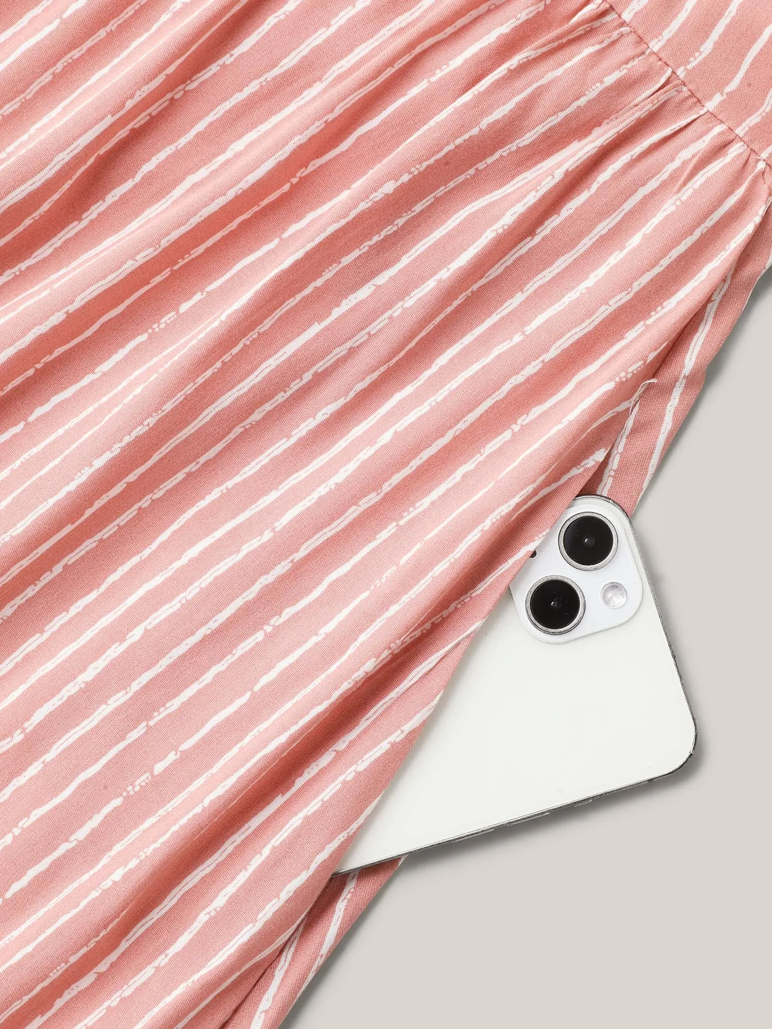 Rayon Stripe Print Puff Sleeve A-Line Dress sold by Bloomchic product image thumbnail 5