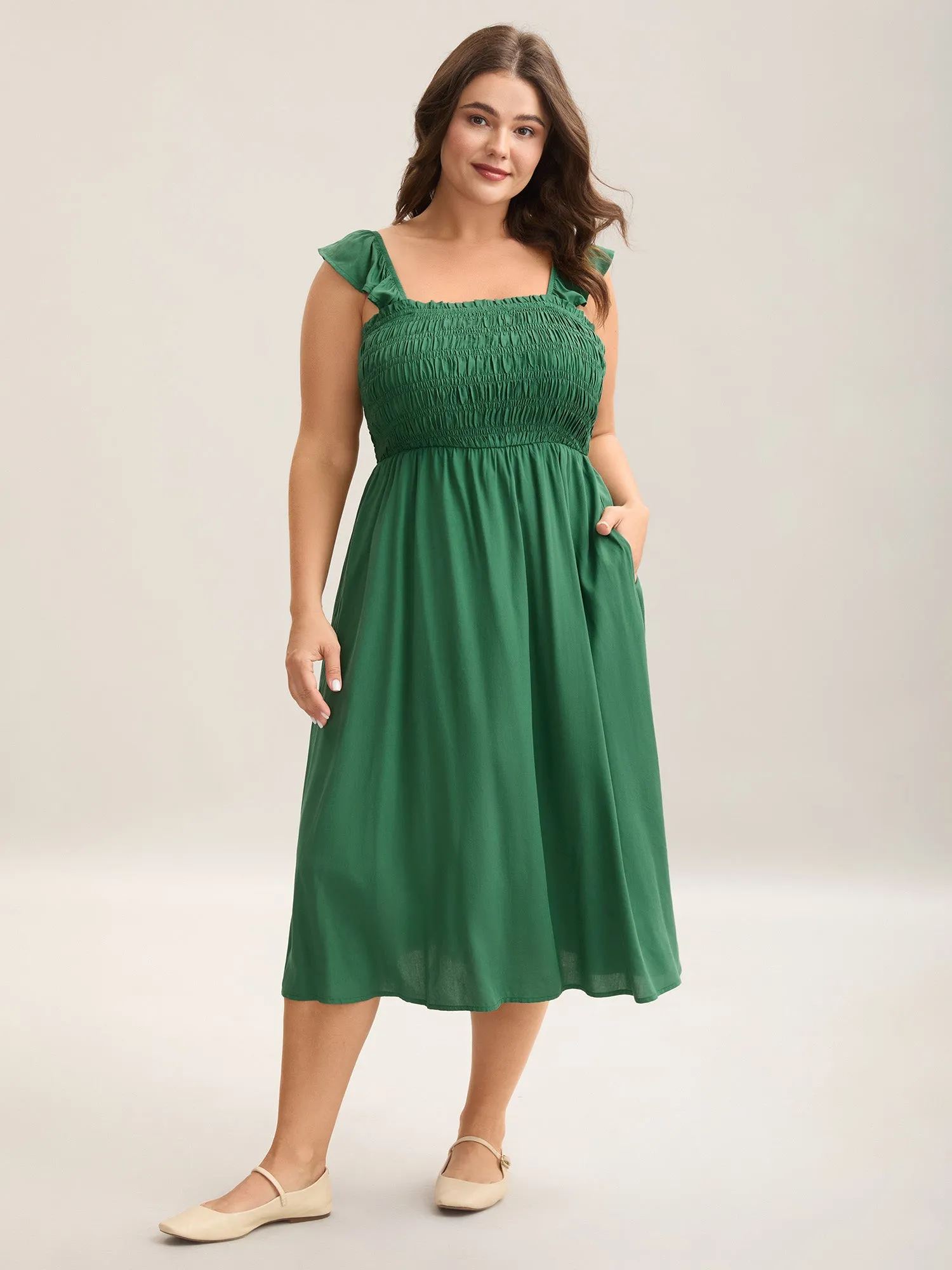 Rayon Shirred Flutter Straps Pockets Midi Dress sold by Bloomchic product image thumbnail 3