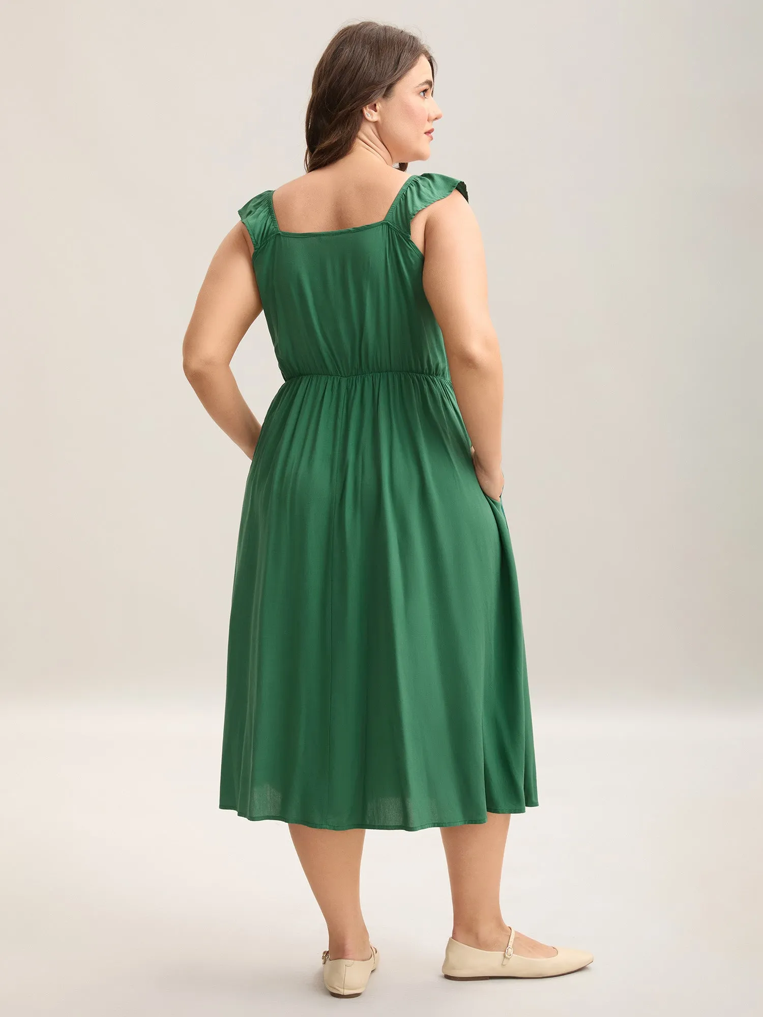 Rayon Shirred Flutter Straps Pockets Midi Dress sold by Bloomchic product image thumbnail 4