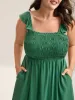Rayon Shirred Flutter Straps Pockets Midi Dress sold by Bloomchic