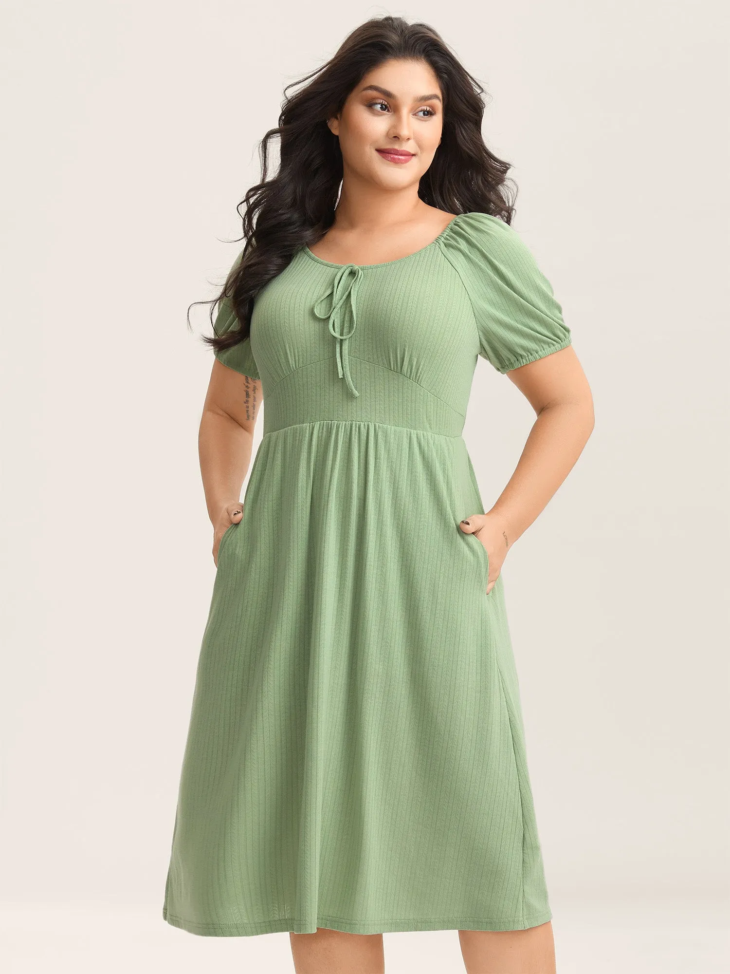 Knit A-Line Cinched Waist Midi Dress sold by Bloomchic