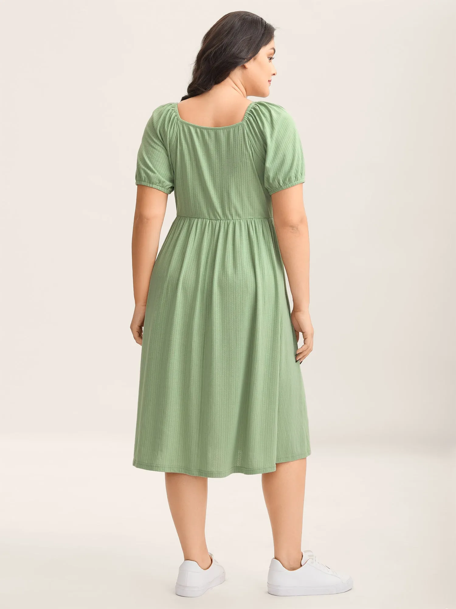 Knit A-Line Cinched Waist Midi Dress sold by Bloomchic product image thumbnail 4