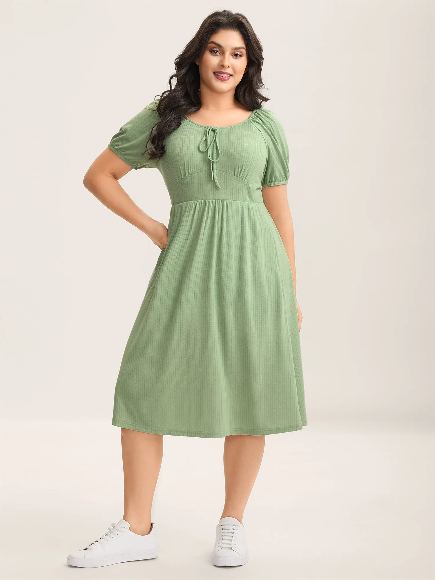 Knit A-Line Cinched Waist Midi Dress sold by Bloomchic product image thumbnail 3