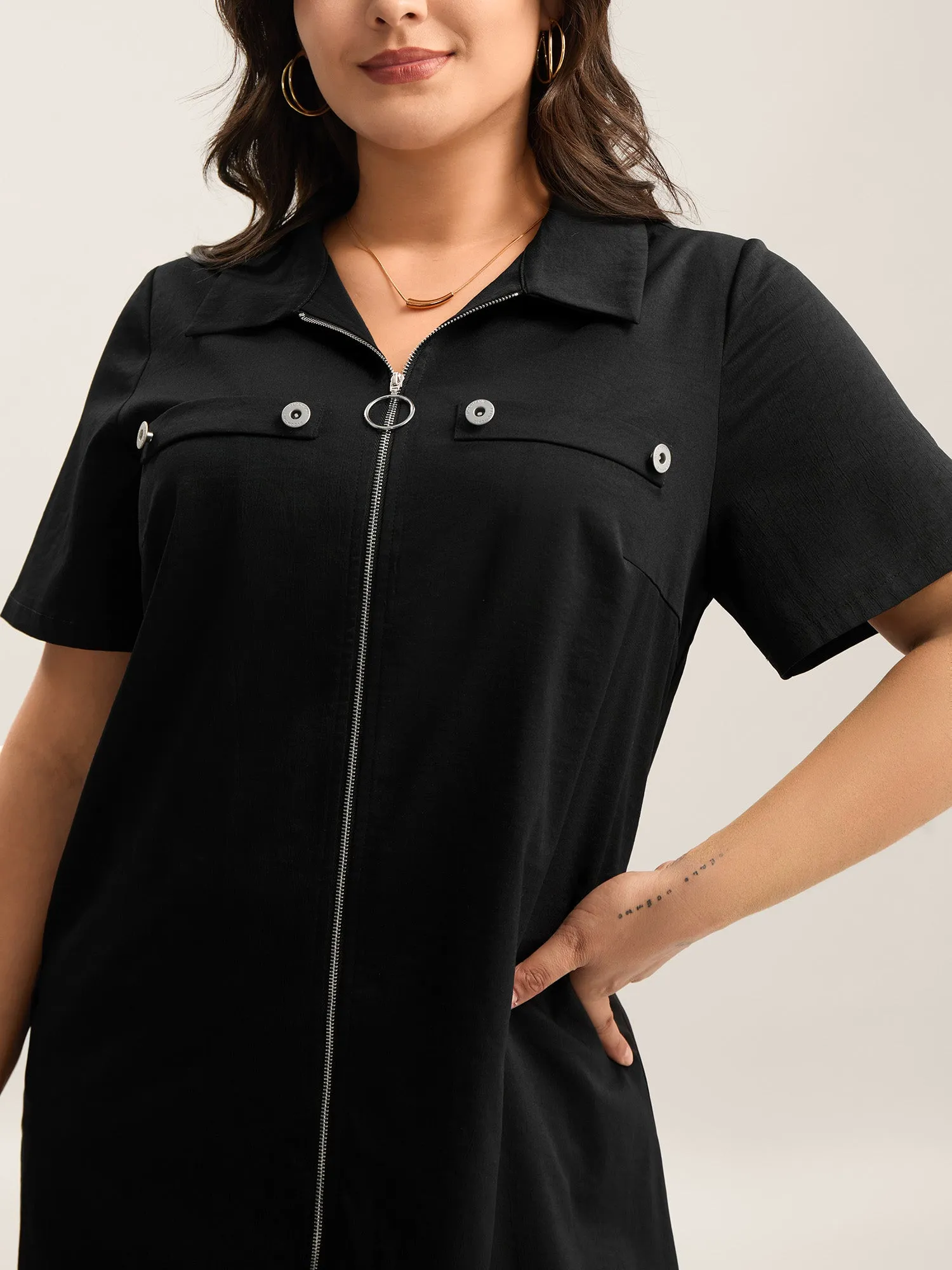 Zipper Front Chest Flaps Shirt Dress sold by Bloomchic product image thumbnail 2