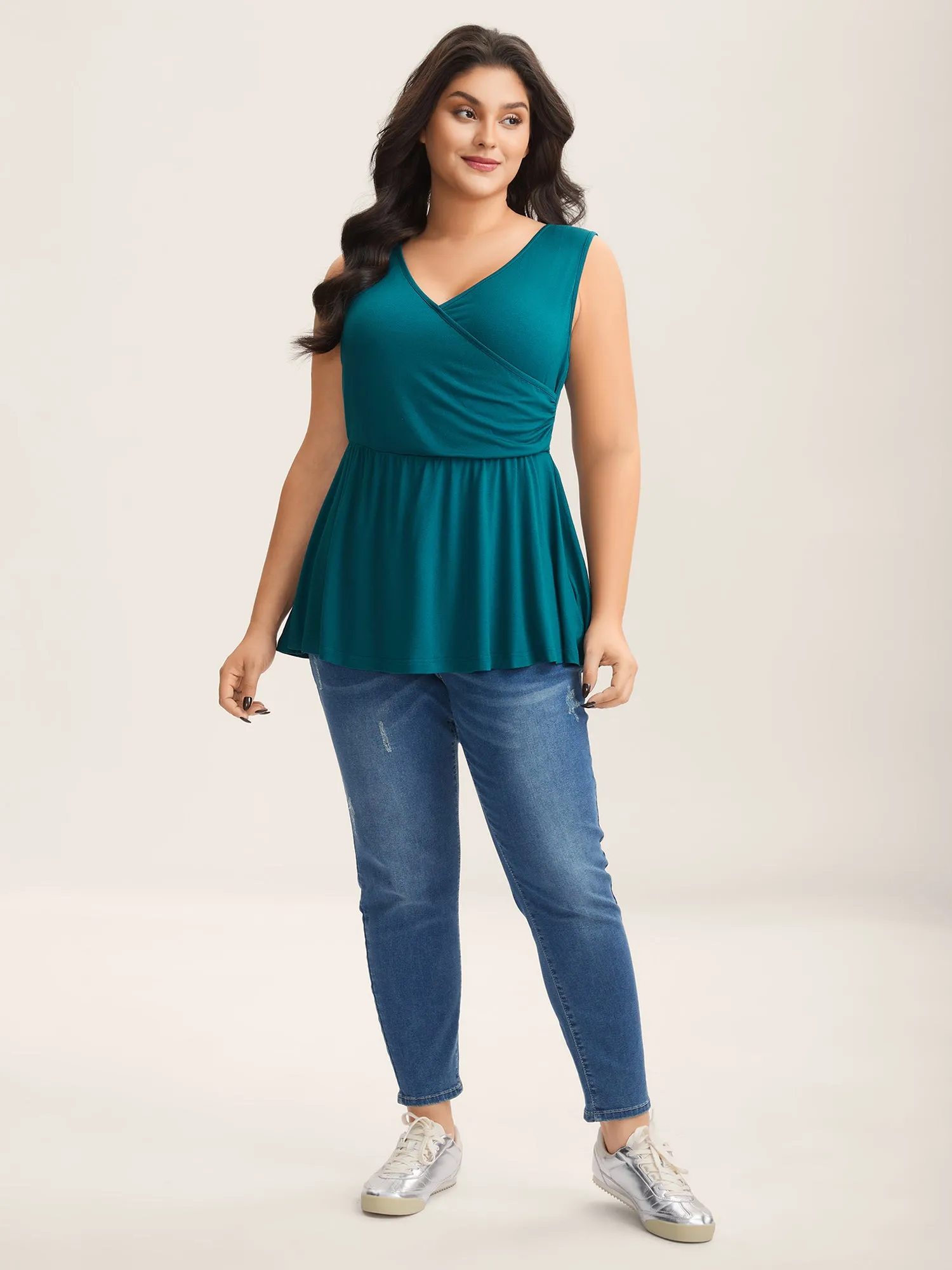 Overlap Front Stretchy Gathered Tank Top sold by Bloomchic product image thumbnail 3