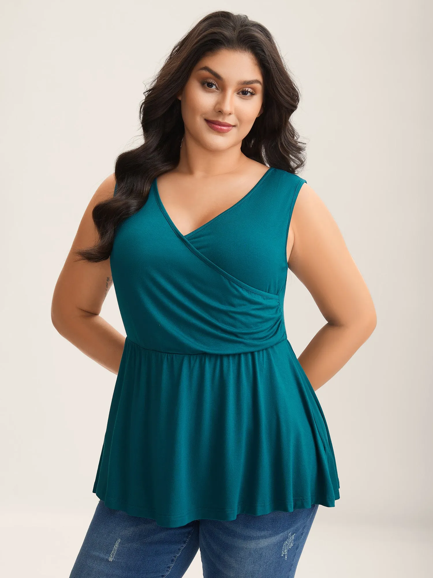 Overlap Front Stretchy Gathered Tank Top sold by Bloomchic