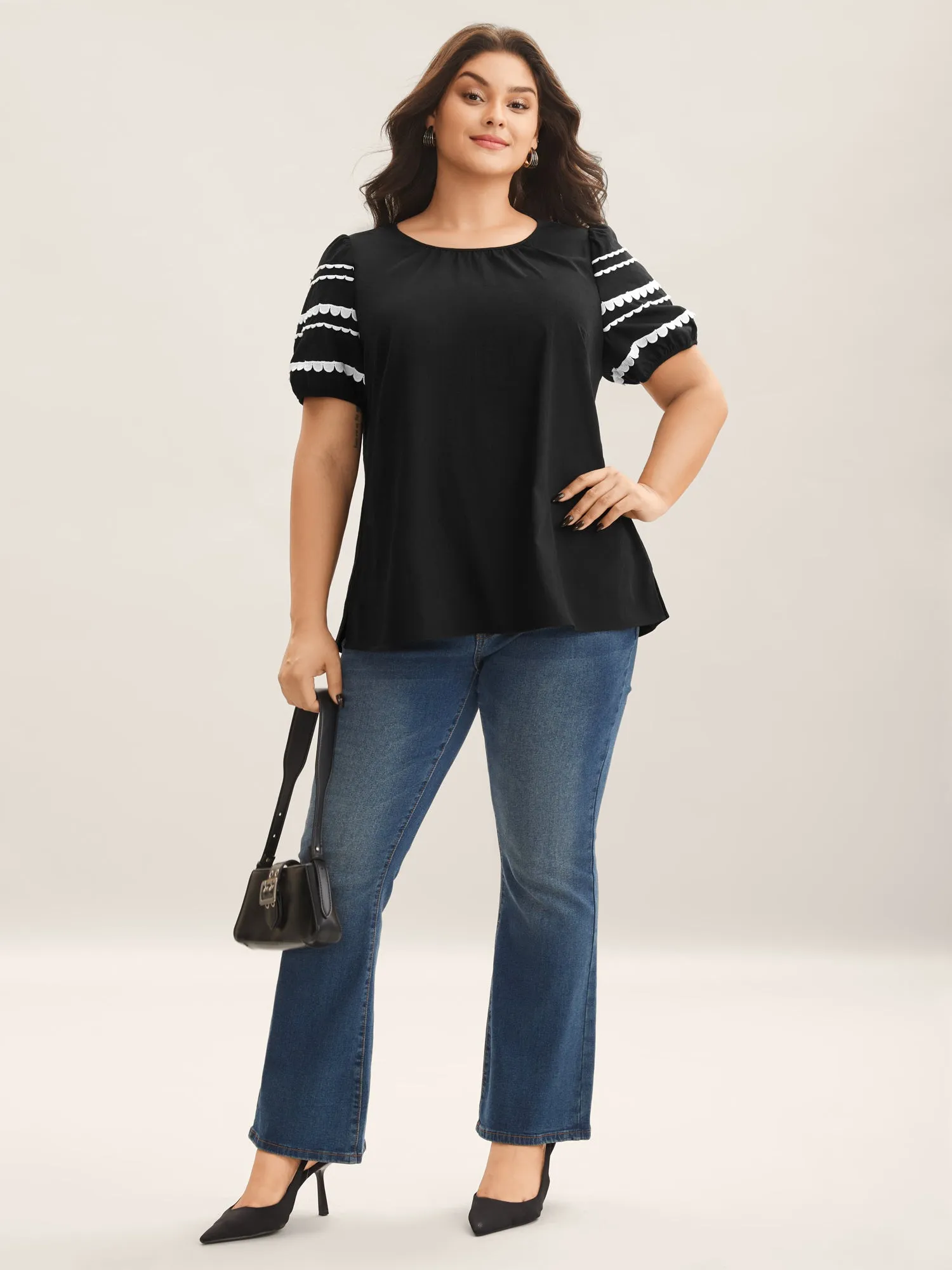 Color Contrast Sleeve Relaxed Blouse sold by Bloomchic product image thumbnail 3