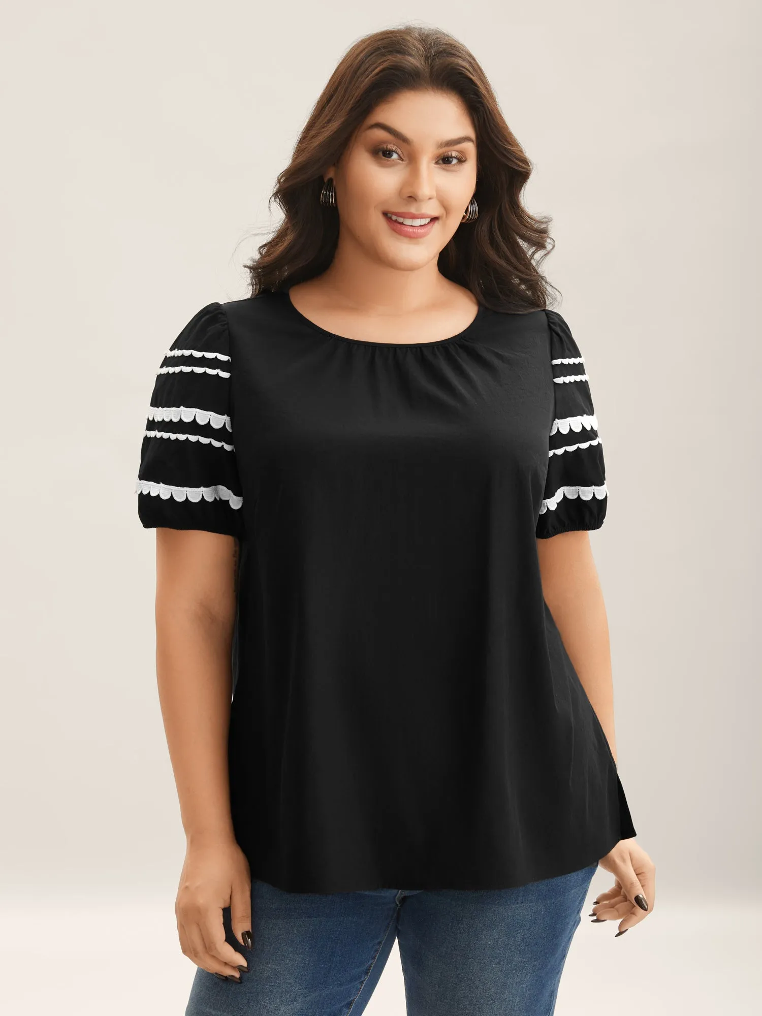 Color Contrast Sleeve Relaxed Blouse sold by Bloomchic