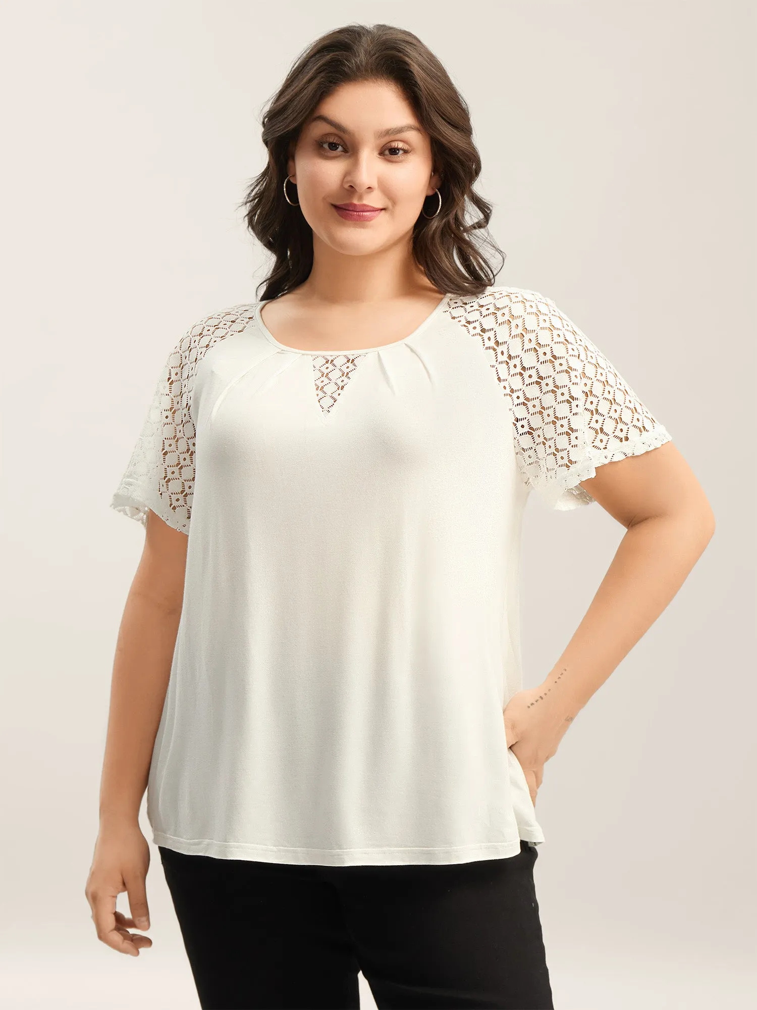 Textured Sheer Sleeve Cut-Out Top sold by Bloomchic
