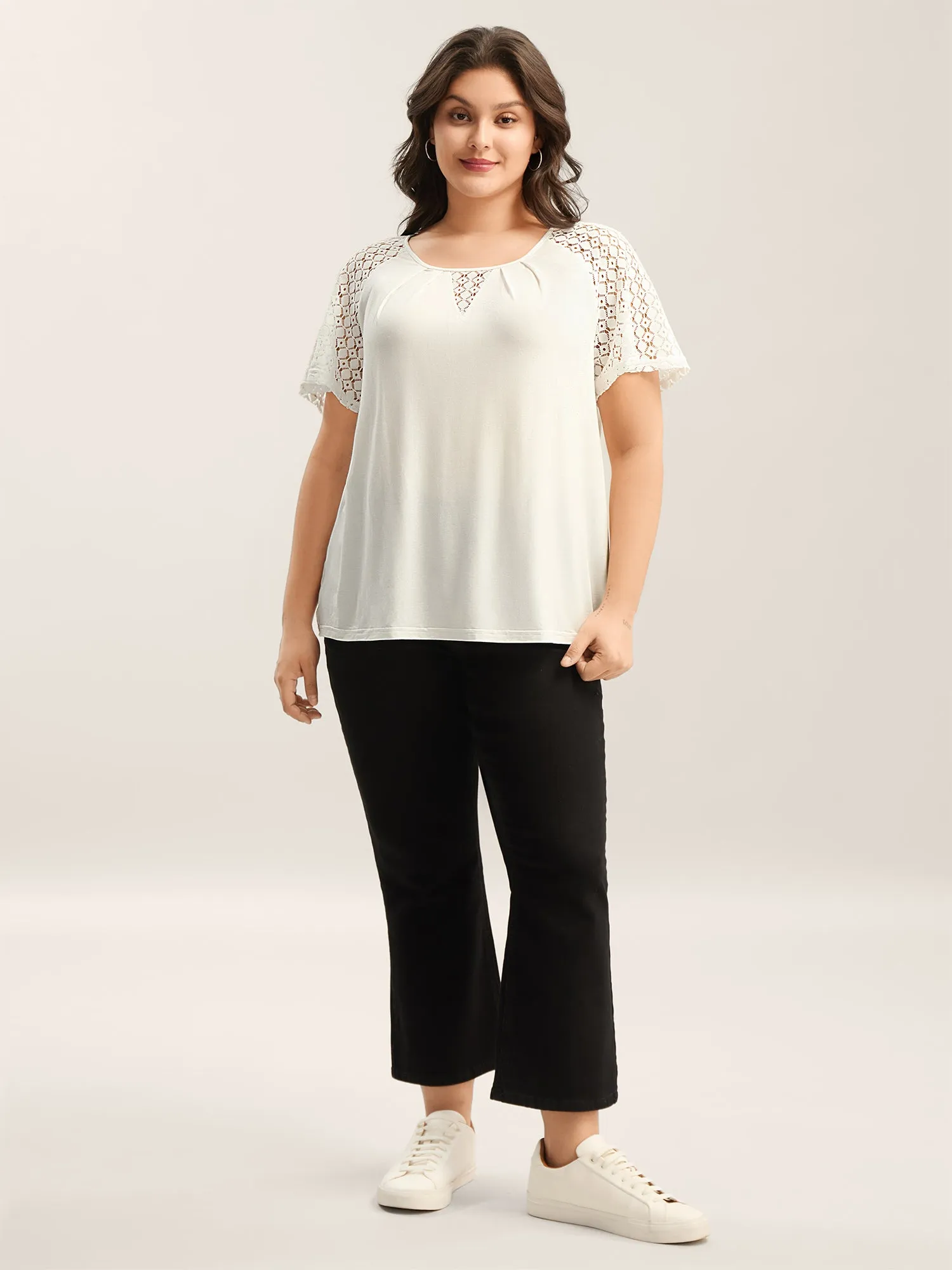 Textured Sheer Sleeve Cut-Out Top sold by Bloomchic product image thumbnail 3