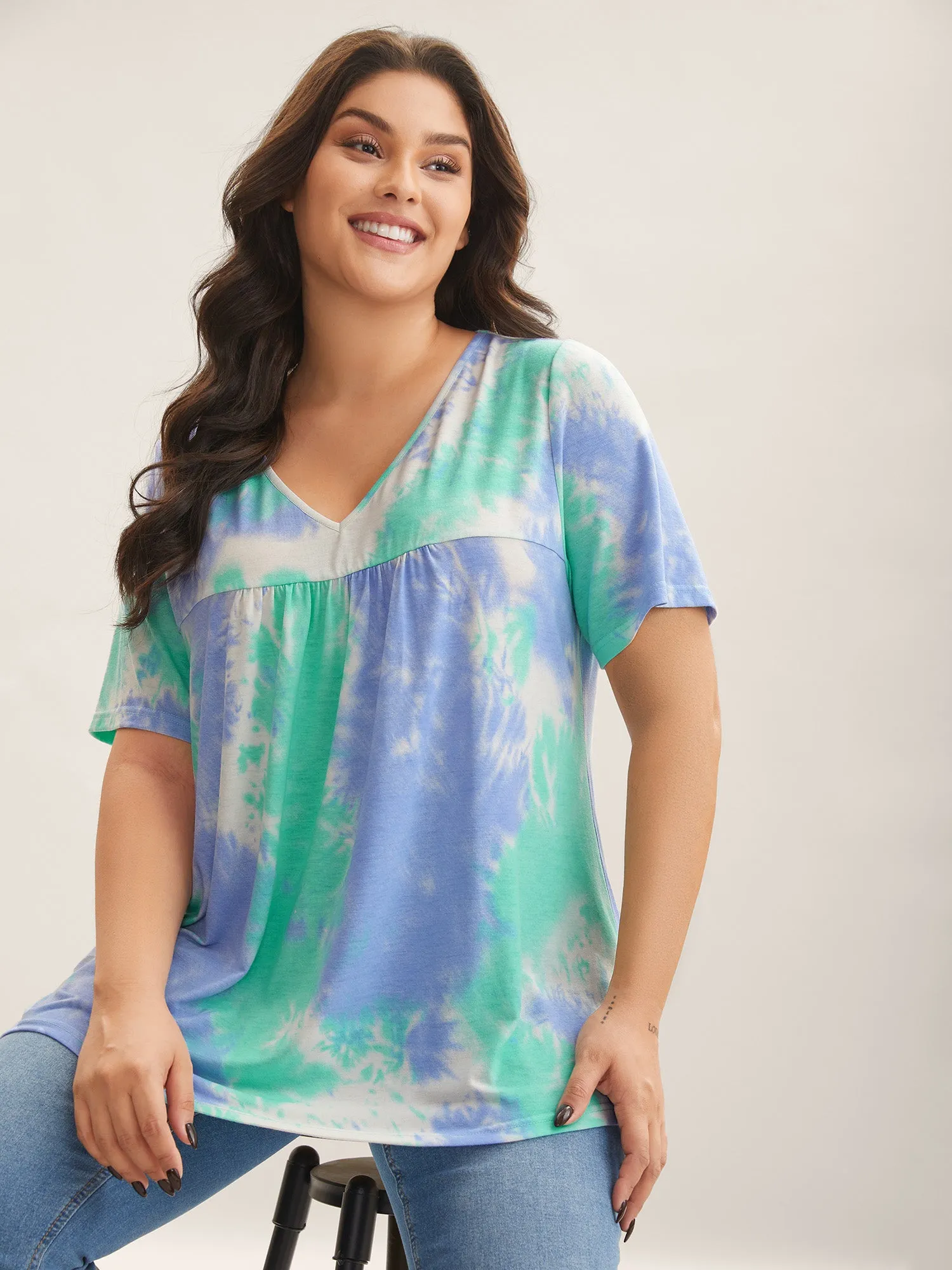 Tie-Dye Pleated Flowy T-Shirt sold by Bloomchic