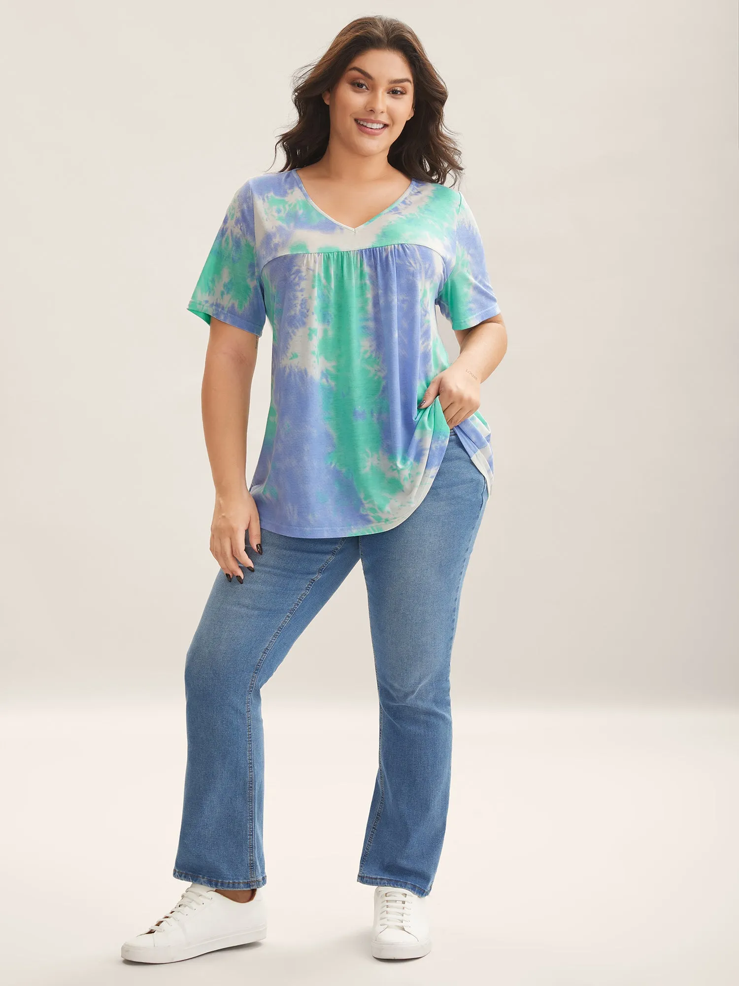 Tie-Dye Pleated Flowy T-Shirt sold by Bloomchic product image thumbnail 3