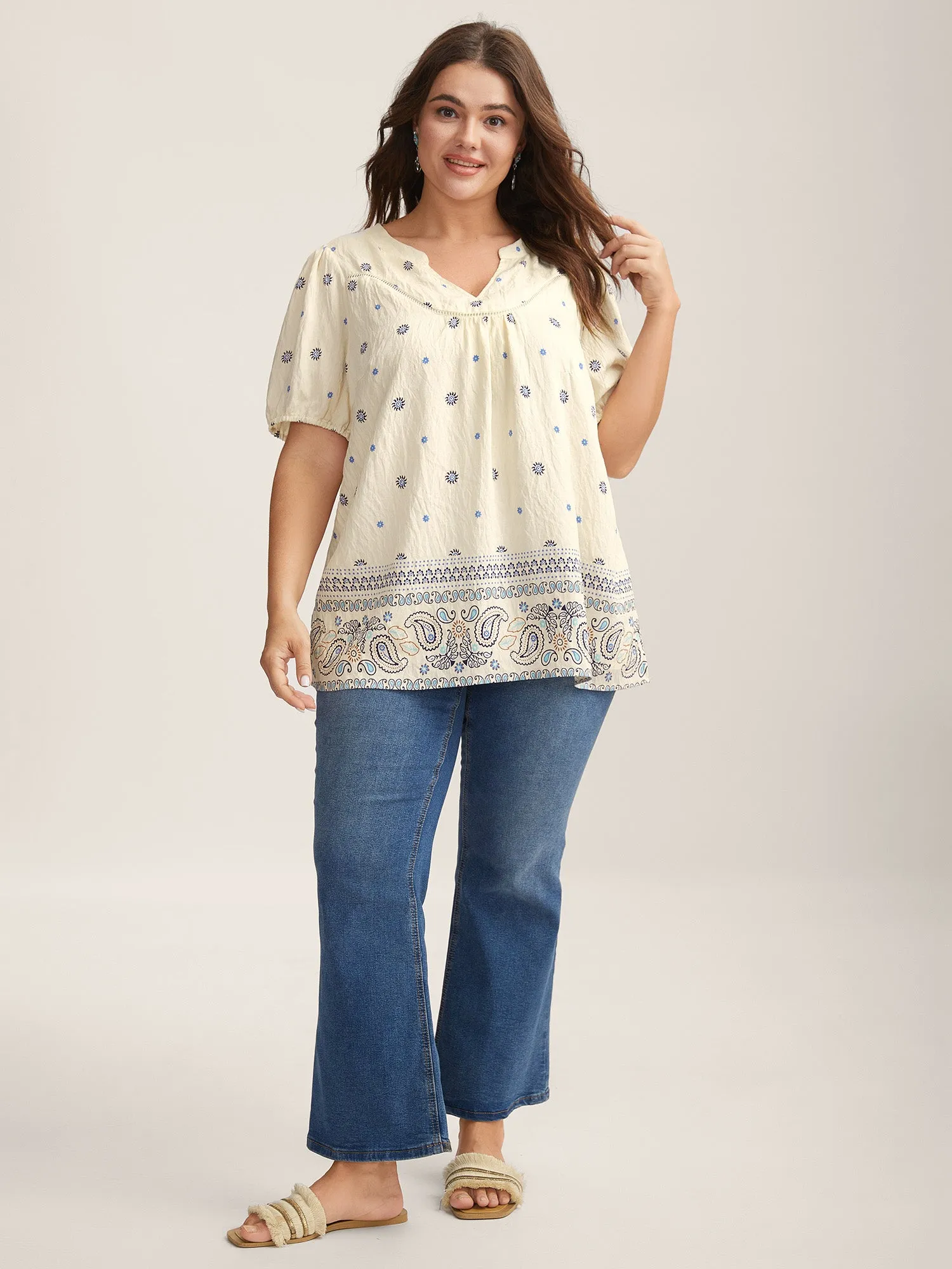 Boho Print Notched Collar Blouse sold by Bloomchic product image thumbnail 3