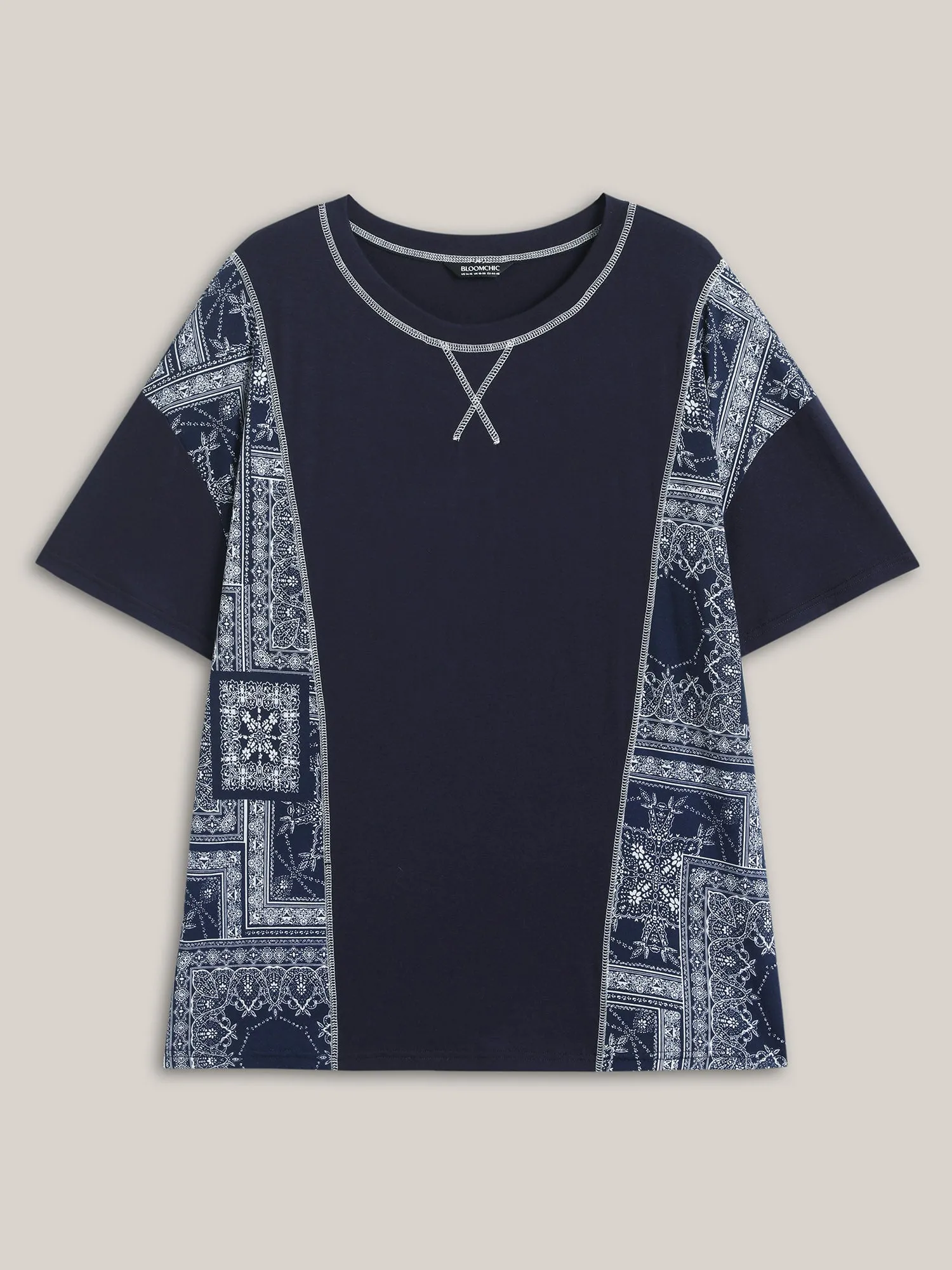 Geometric Print Spliced Solid T-Shirt sold by Bloomchic product image thumbnail 5