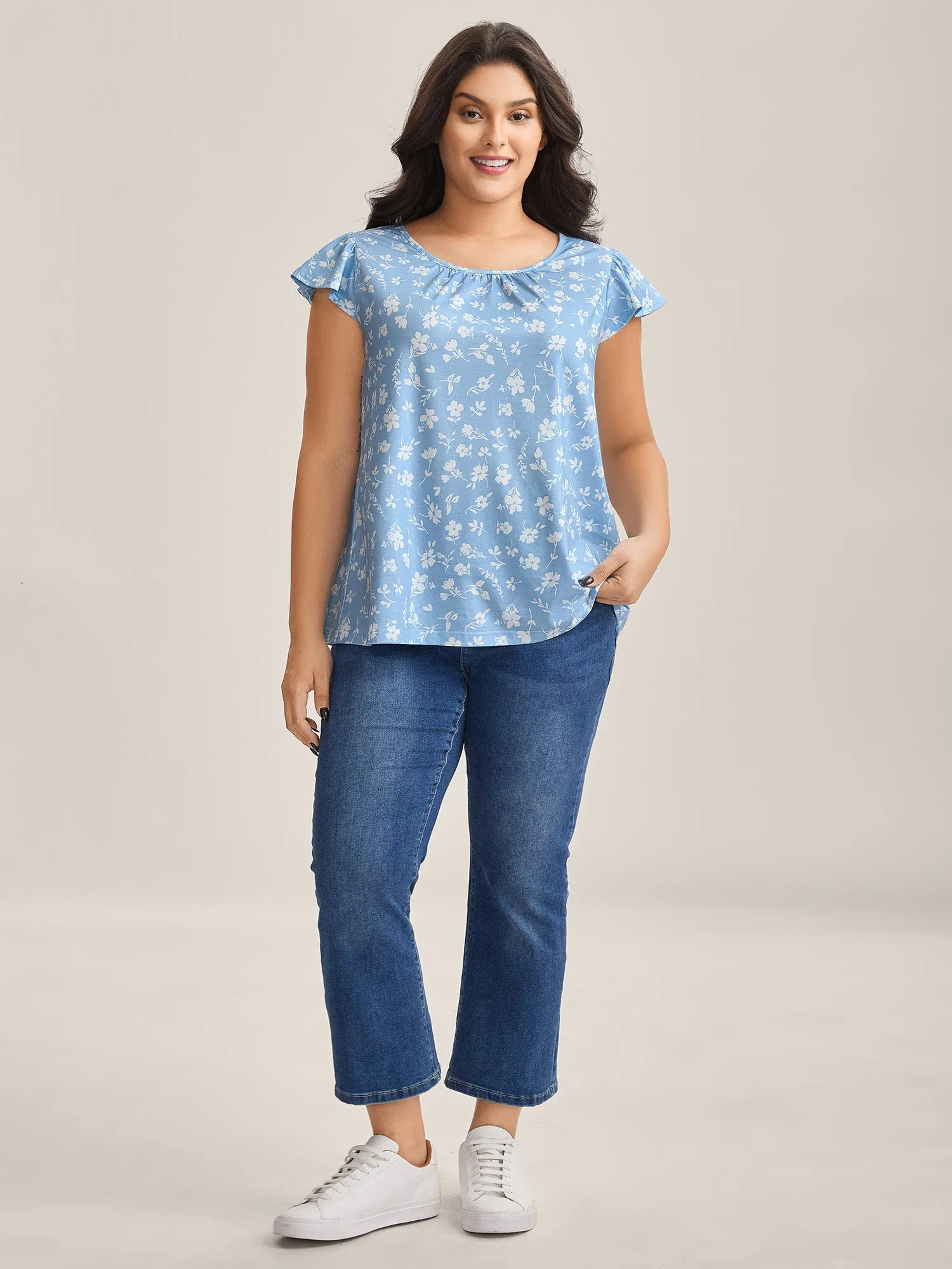 Floral Print Flutter Sleeve Relaxed Top sold by Bloomchic product image thumbnail 3