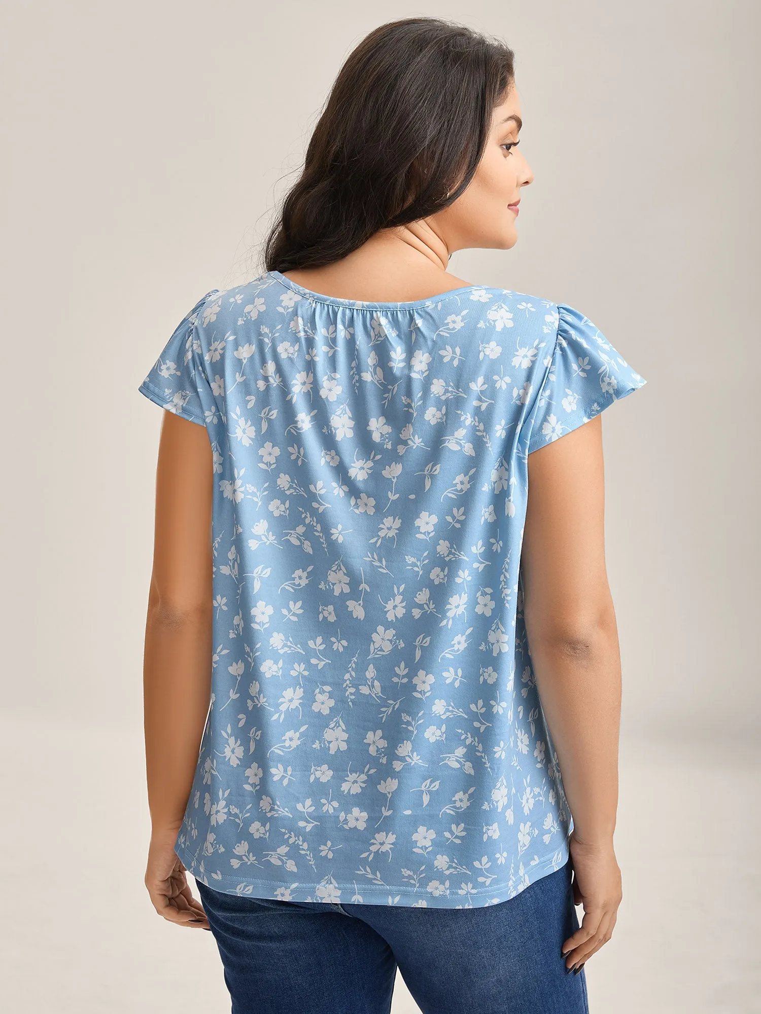 Floral Print Flutter Sleeve Relaxed Top sold by Bloomchic product image thumbnail 4