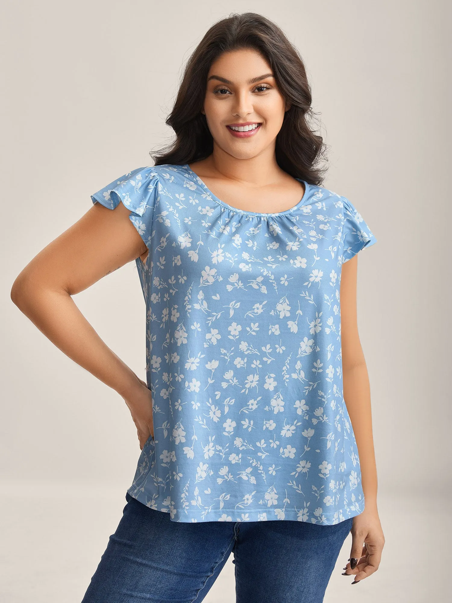 Floral Print Flutter Sleeve Relaxed Top sold by Bloomchic