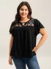 Floral Embroidered Neckline Flared Sleeve Top sold by Bloomchic