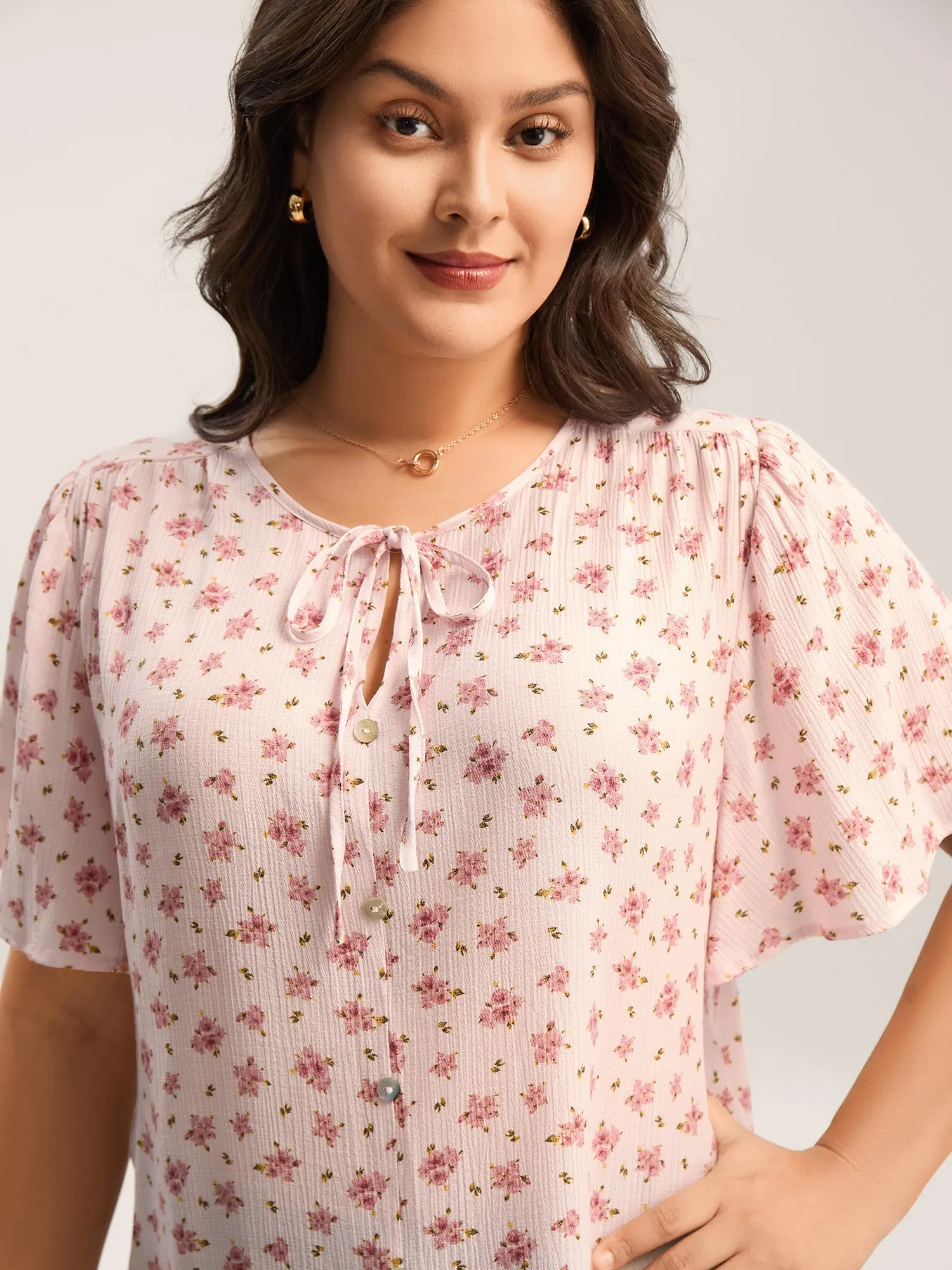Blushing Floral Print Button Detail Blouse sold by Bloomchic product image thumbnail 2