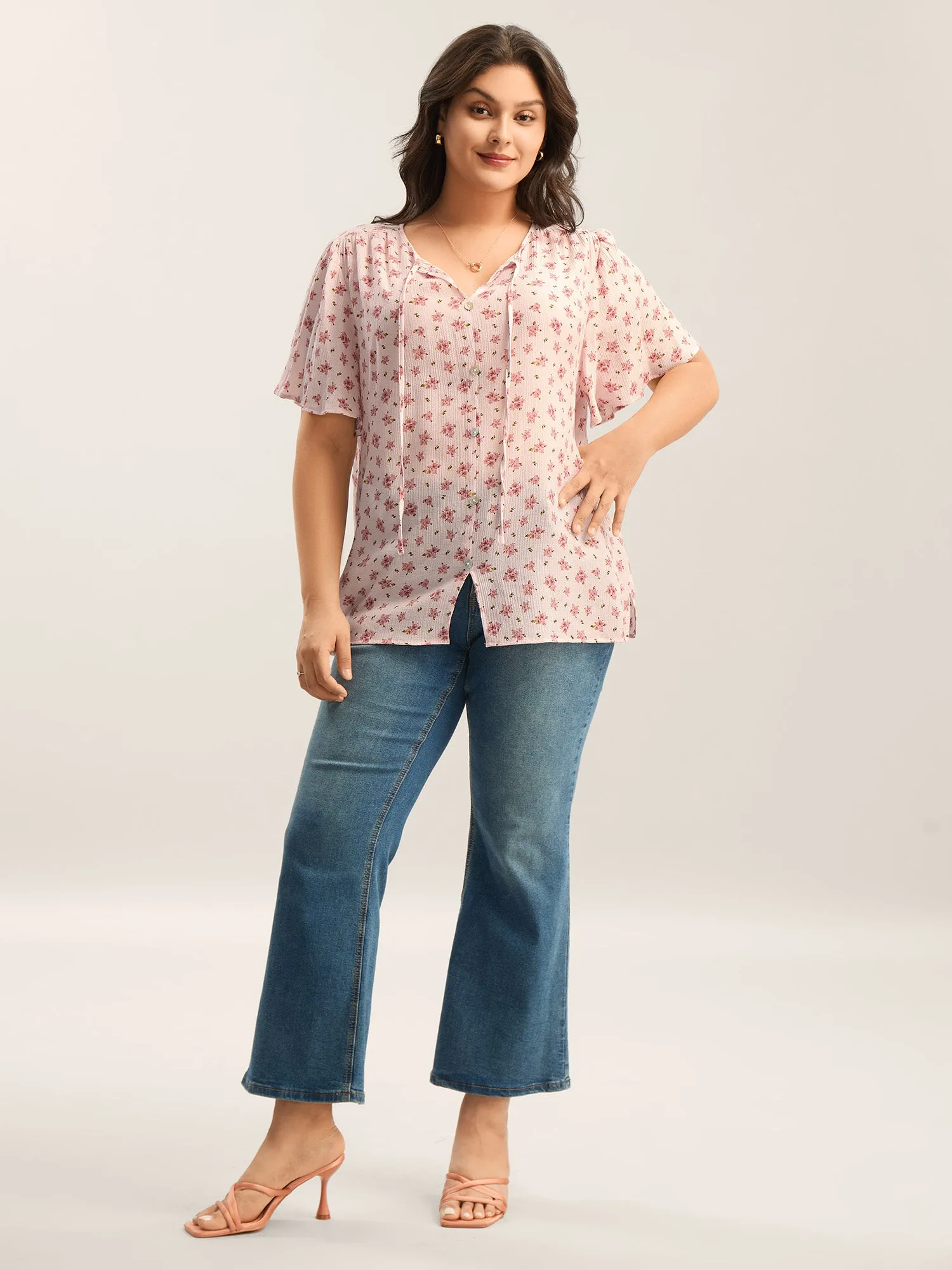 Blushing Floral Print Button Detail Blouse sold by Bloomchic product image thumbnail 3