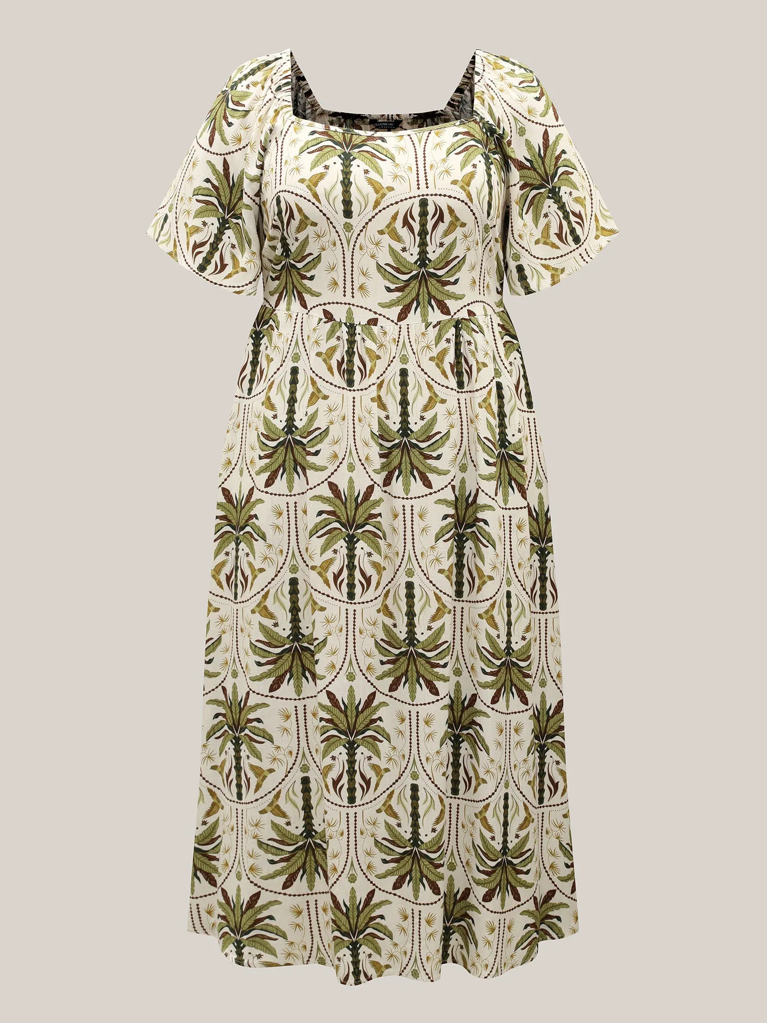 Tropical Print A-Line Slit Midi Dress sold by Bloomchic product image thumbnail 5