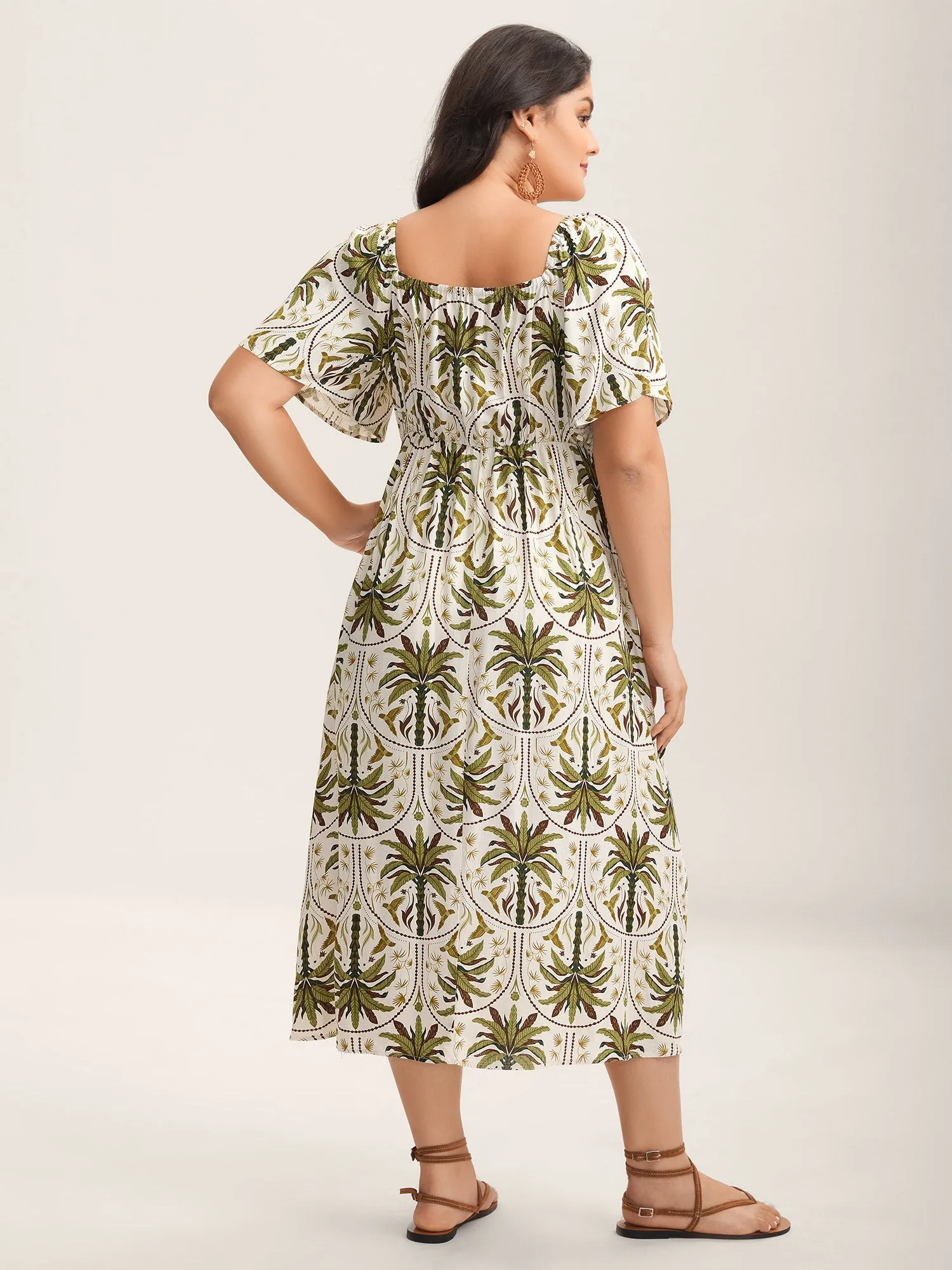 Tropical Print A-Line Slit Midi Dress sold by Bloomchic product image thumbnail 4
