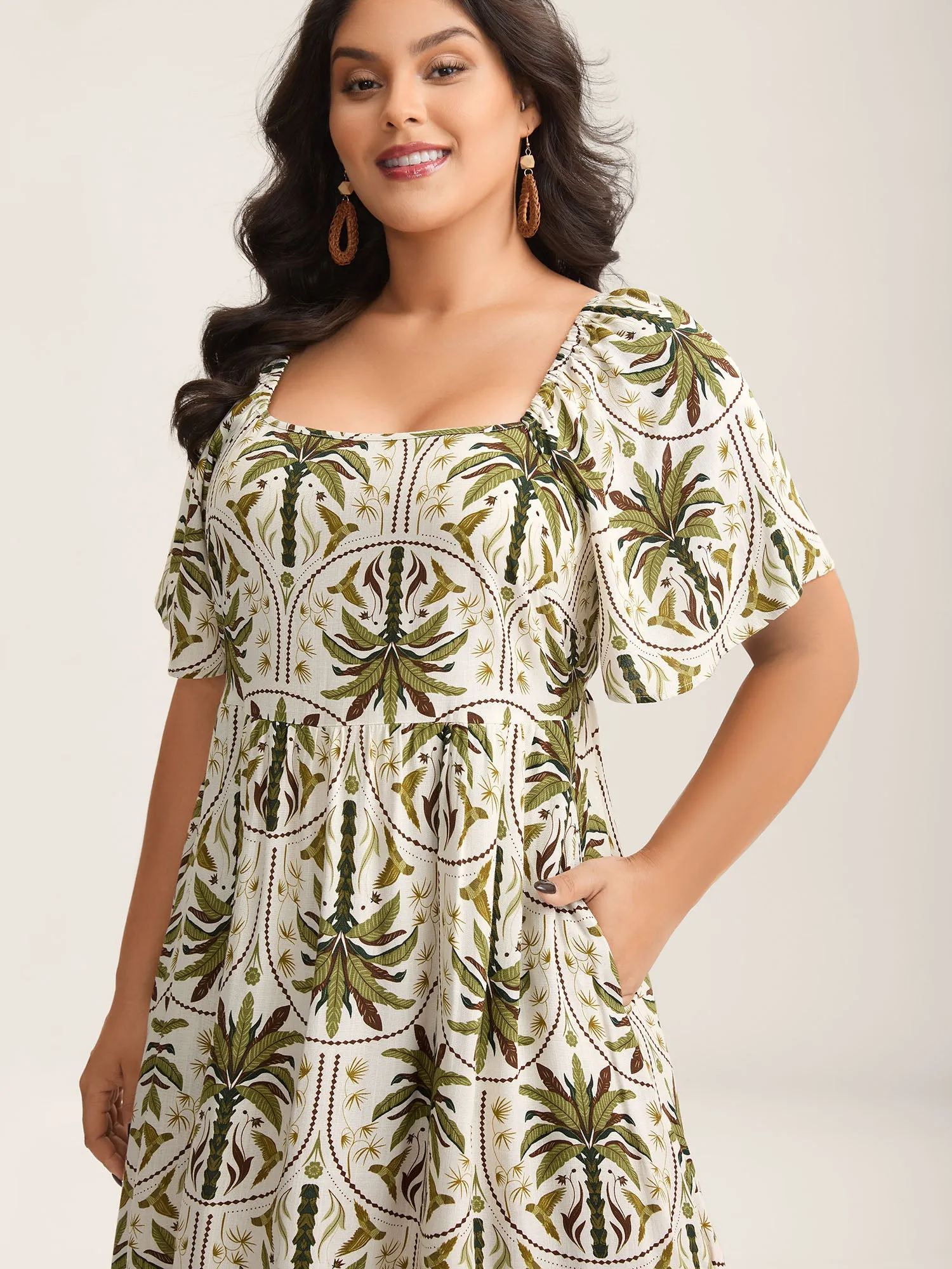 Tropical Print A-Line Slit Midi Dress sold by Bloomchic product image thumbnail 2