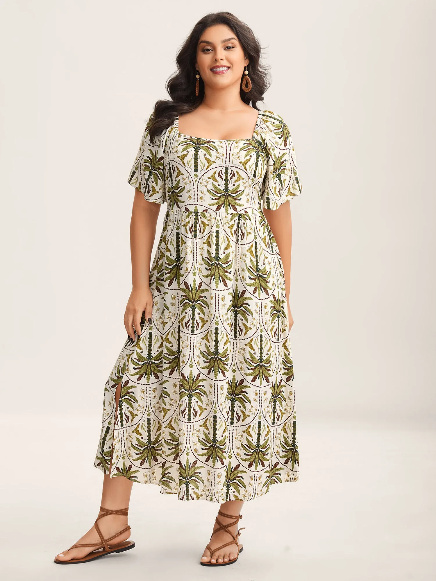 Tropical Print A-Line Slit Midi Dress sold by Bloomchic product image thumbnail 3