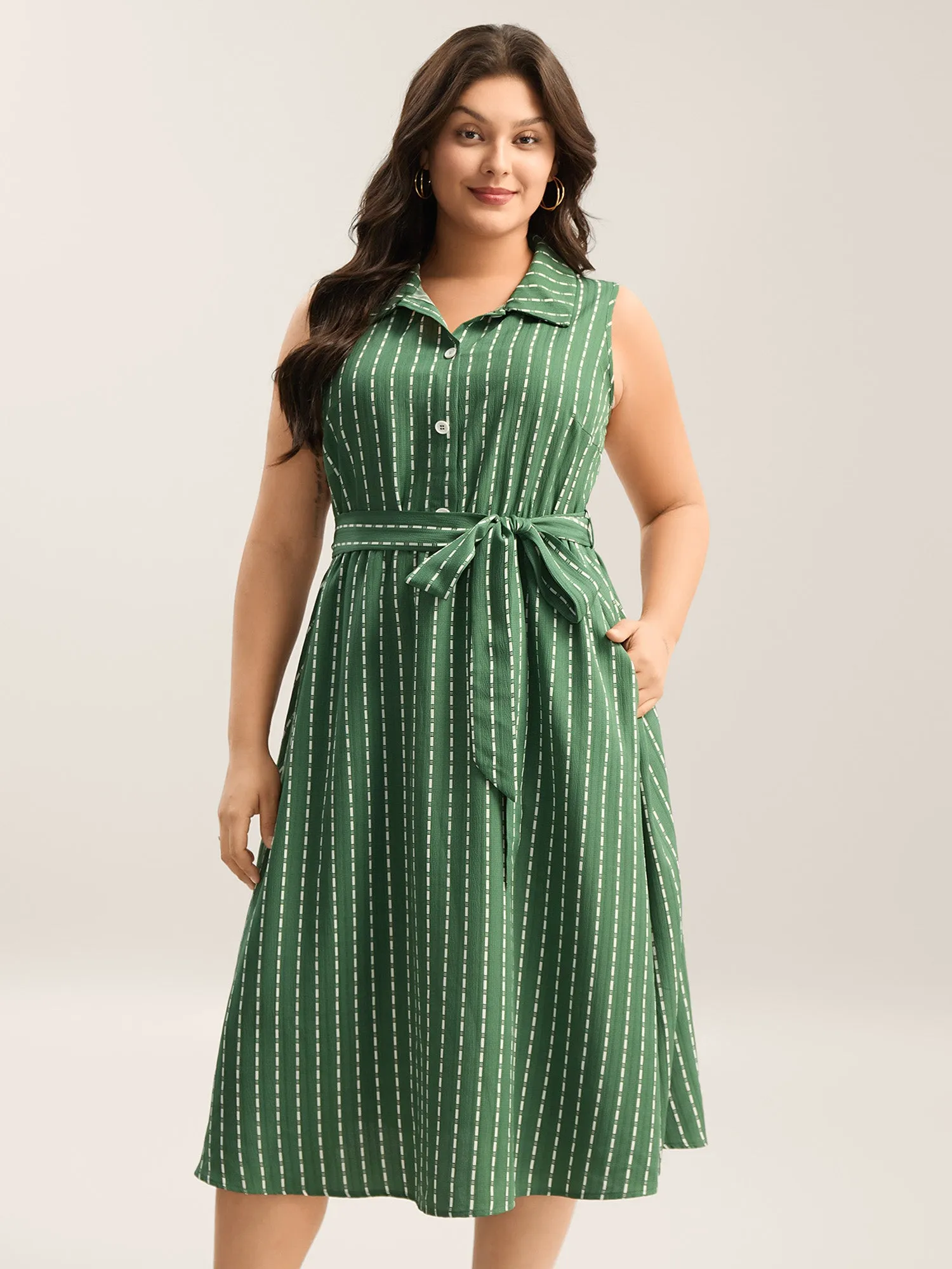 Breezy Stripes Belted Pockets Midi Dress sold by Bloomchic