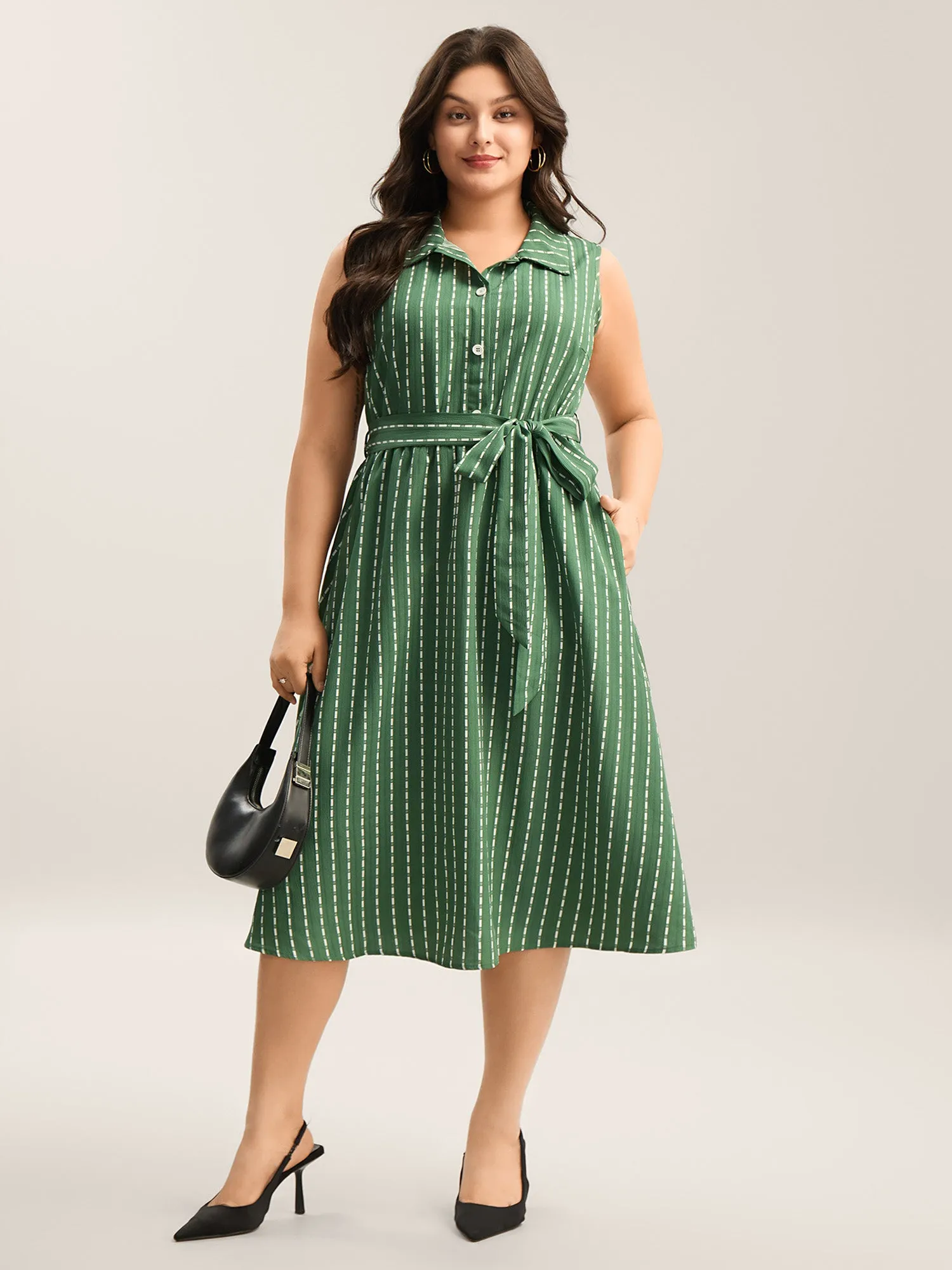 Breezy Stripes Belted Pockets Midi Dress sold by Bloomchic product image thumbnail 3
