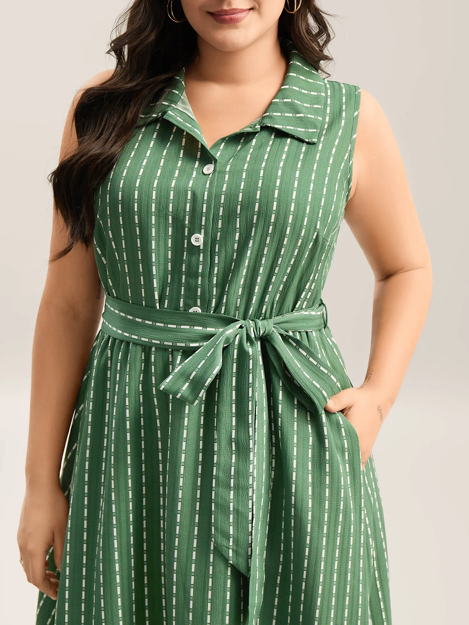 Breezy Stripes Belted Pockets Midi Dress sold by Bloomchic product image thumbnail 2