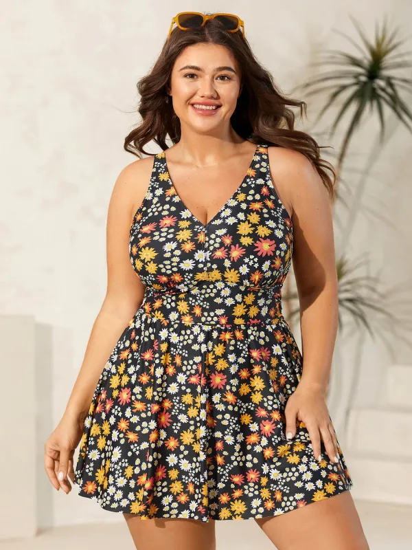 Anti-Float Ties Floral Print Swim Dress sold by Bloomchic