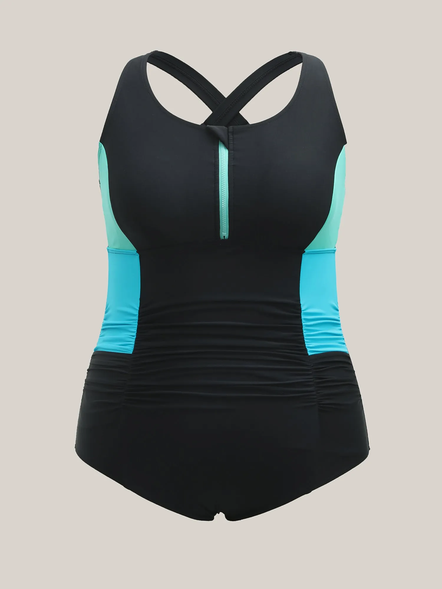 Color Block Zipper Front One-Piece Swimsuit sold by Bloomchic product image thumbnail 5